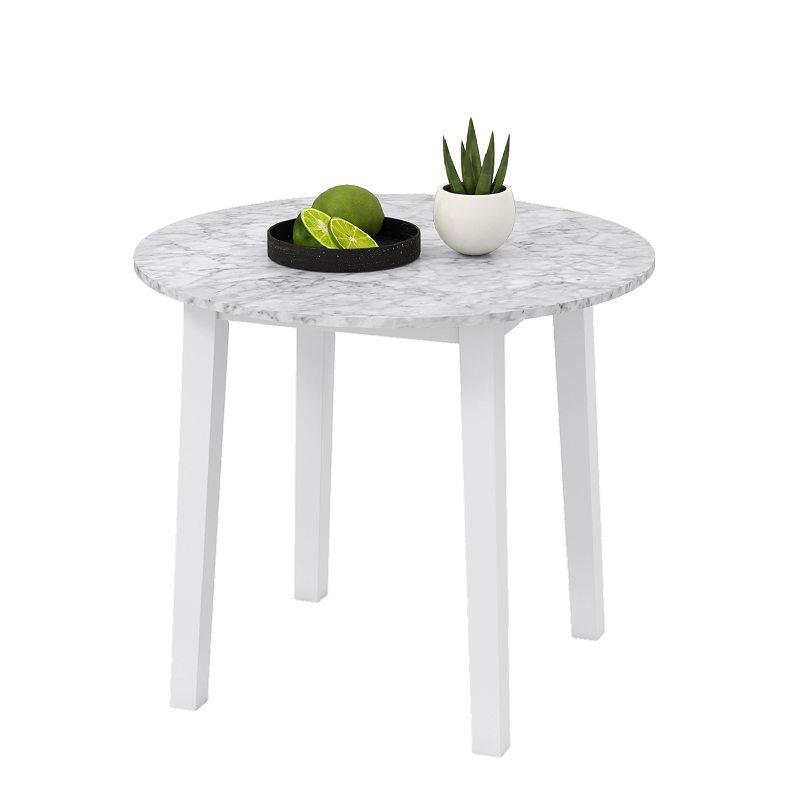 LJG 35 Inch Round Dining Table with Rubber Wood Legs and Marble-Textured Veneer Tabletop