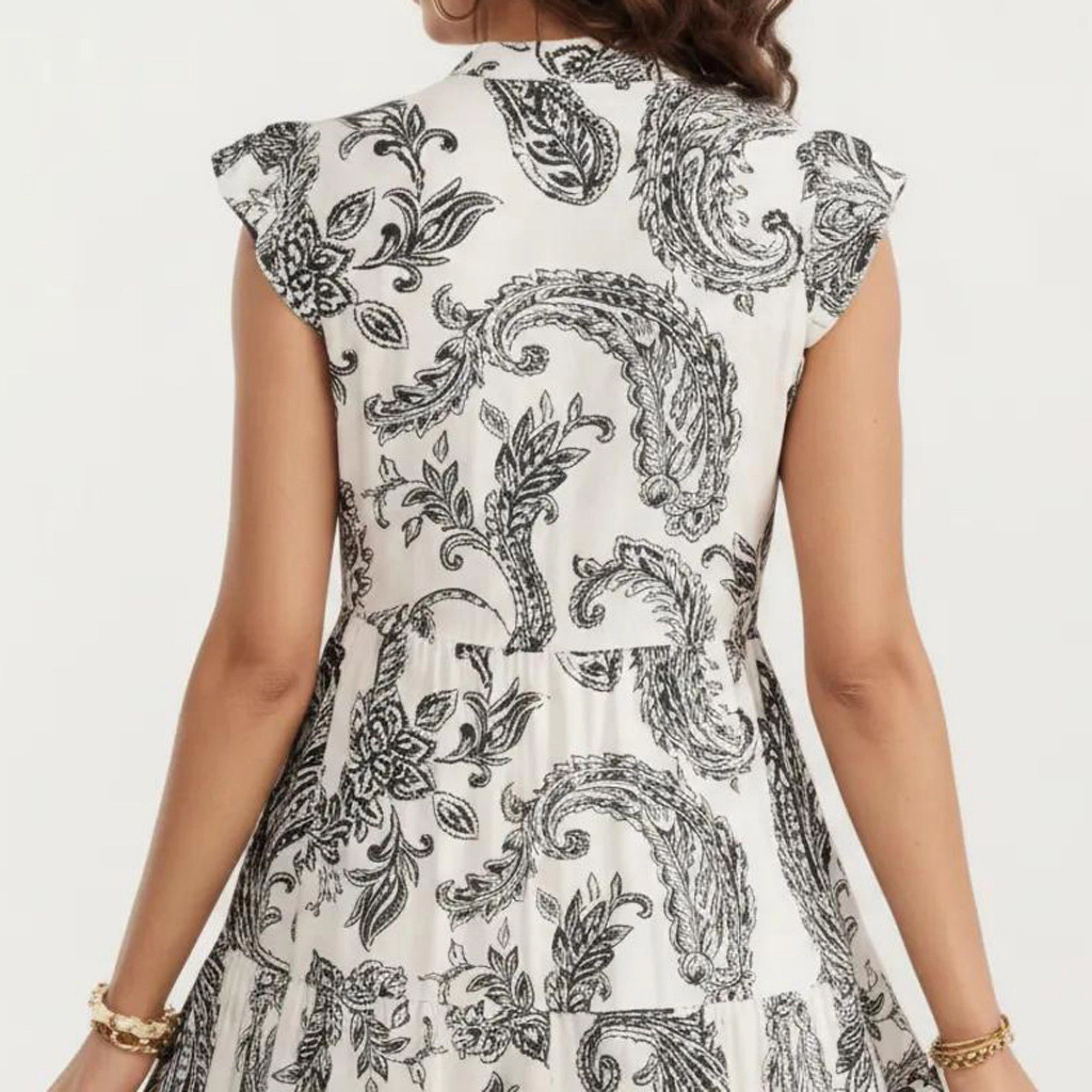 Anna-Kaci Women's Paisley Print Flutter Sleeve Tiered Maxi Dress