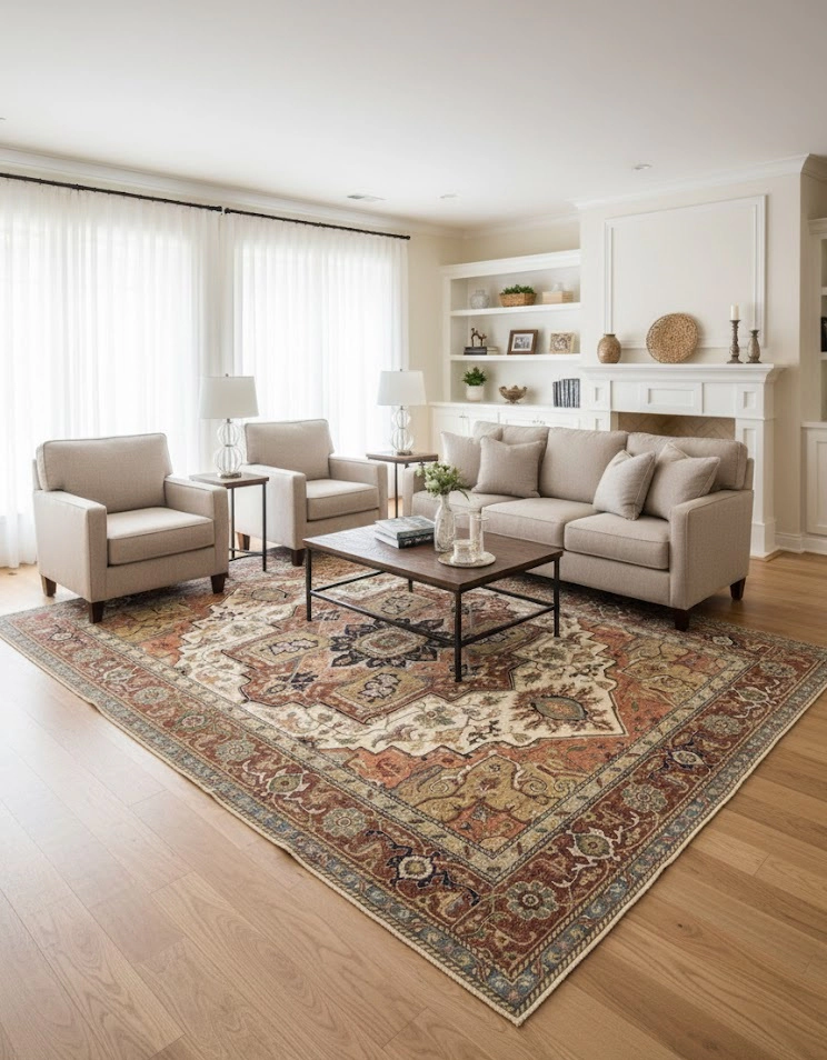 Magic Rugs Cream Geometric 10X14 Heriz Serapi Oriental Rug