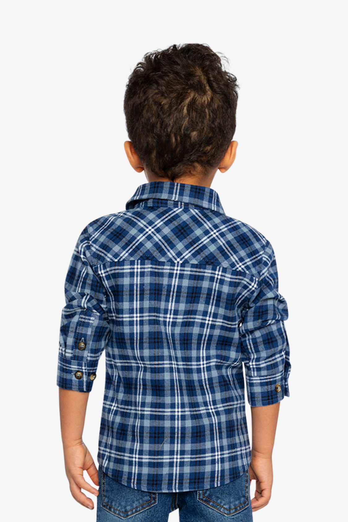 Deux par Boys Button Front Plaid Shirt with Chest Pocket