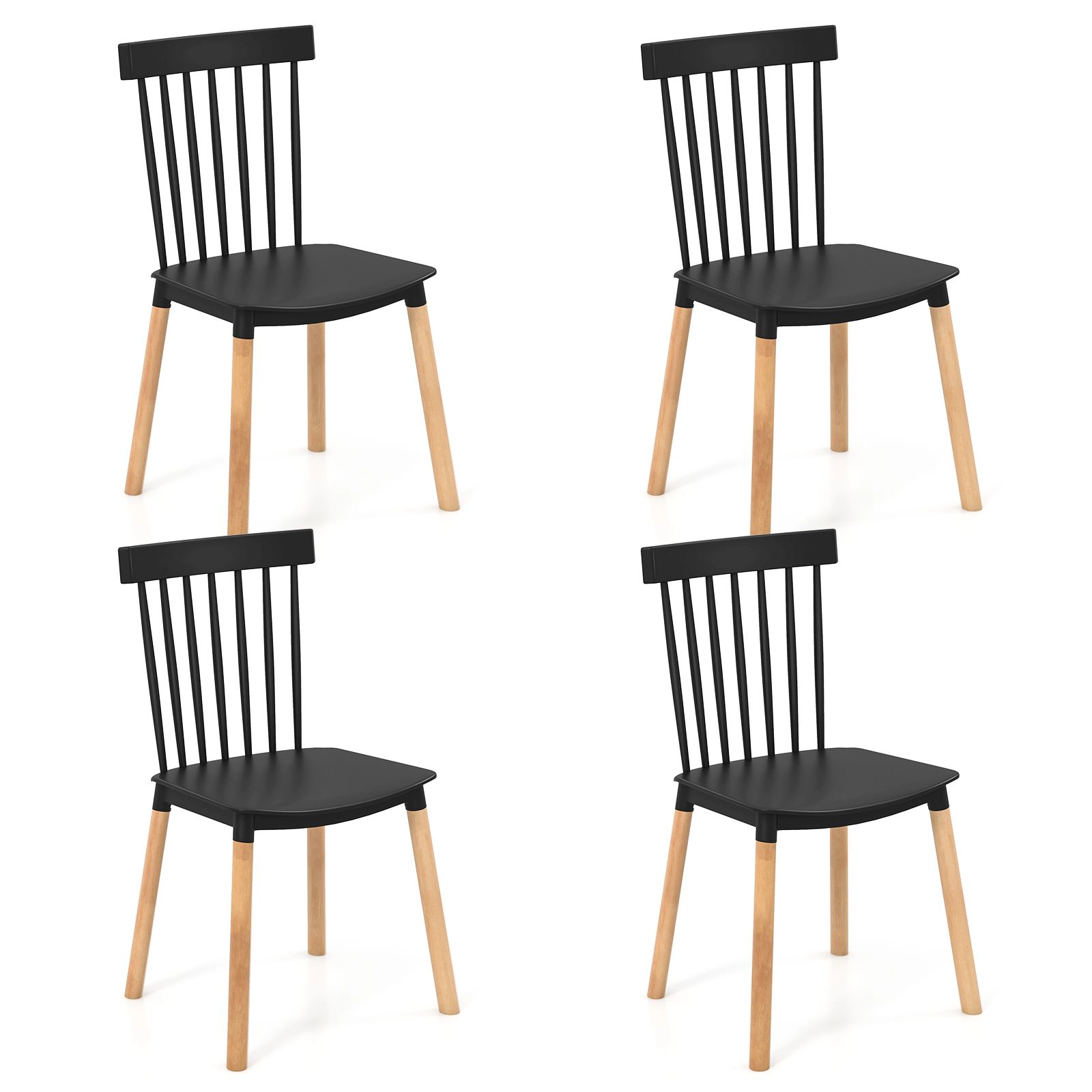 SlickBlue Set of 4 Windsor Chairs with Curved Seat, Spindle Back, Beech Wood Legs