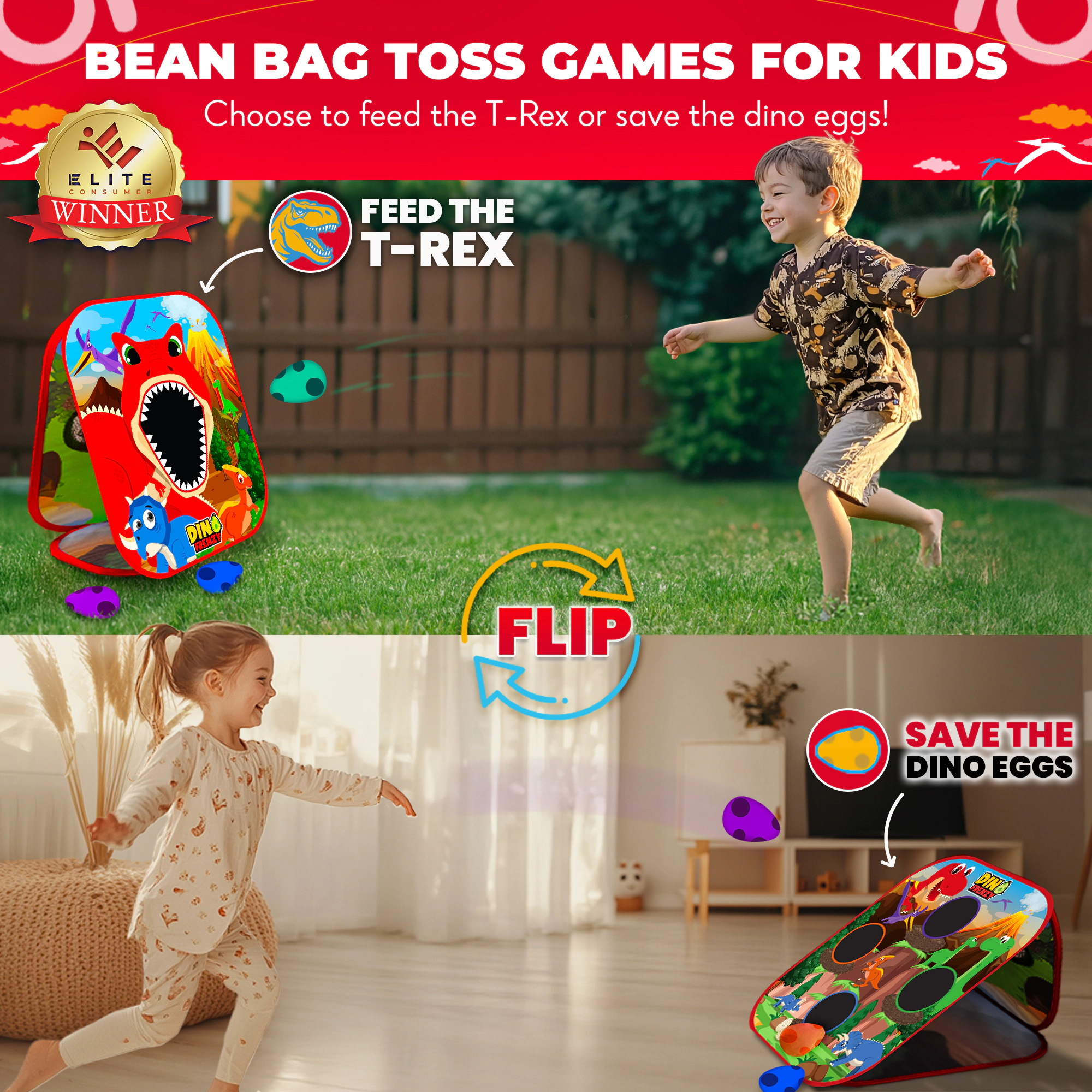 Swooc Games | Dino Frenzy™ | 2-in-1 Corn Hole Games for Kids