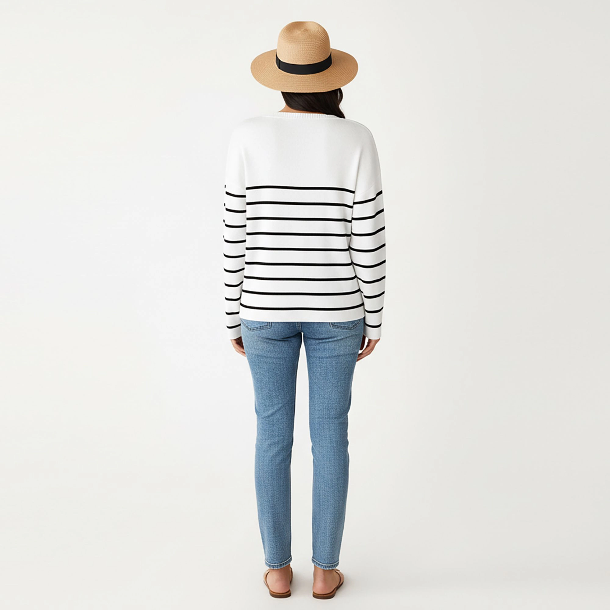 Anna-Kaci Women's Striped Knit Top with Scalloped V-Neckline and Soft Textured Fabric for Effortless Everyday Style