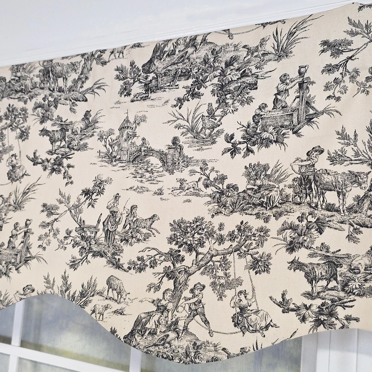 RLF Home Tradition Provance 100% Cotton Rod Pocket Lined  Window Valance 50" x 15" Black