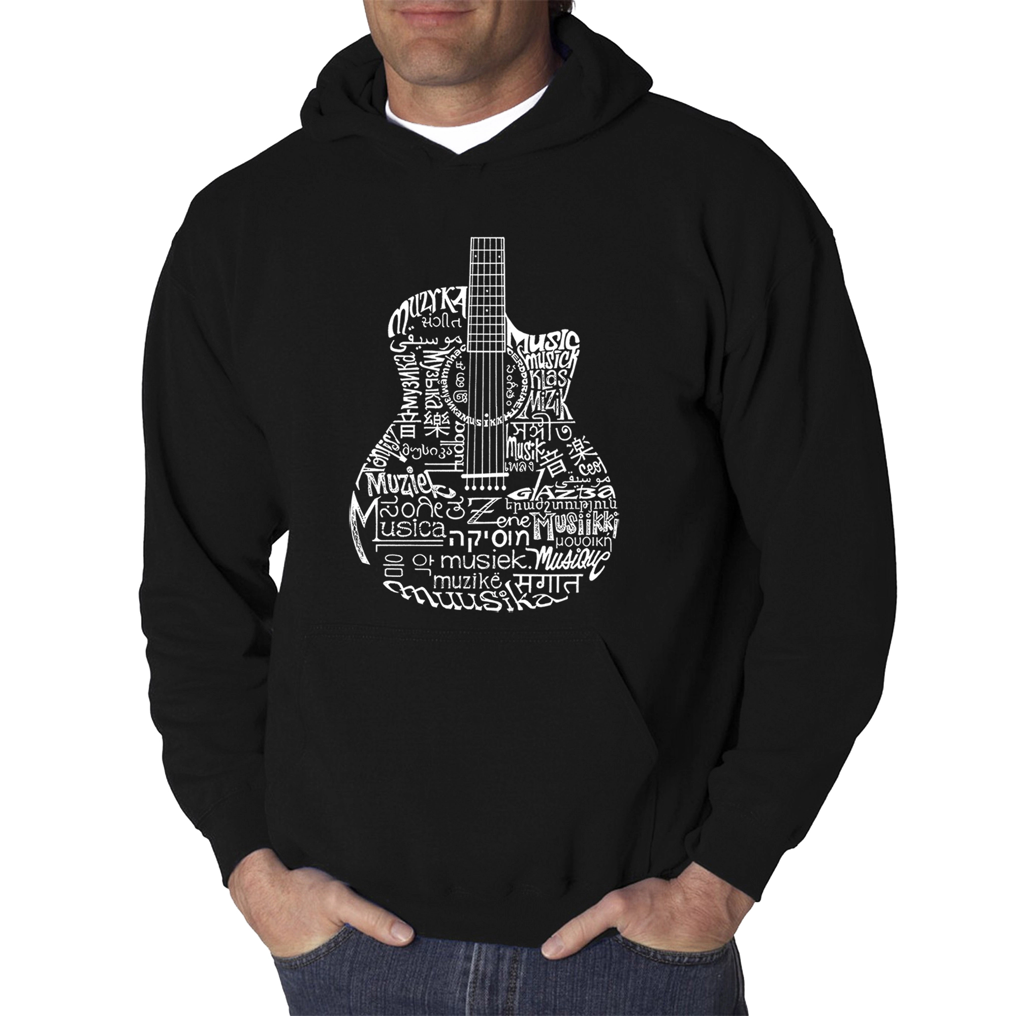 LA Pop Art Languages Guitar - Men's Word Hooded Sweatshirt