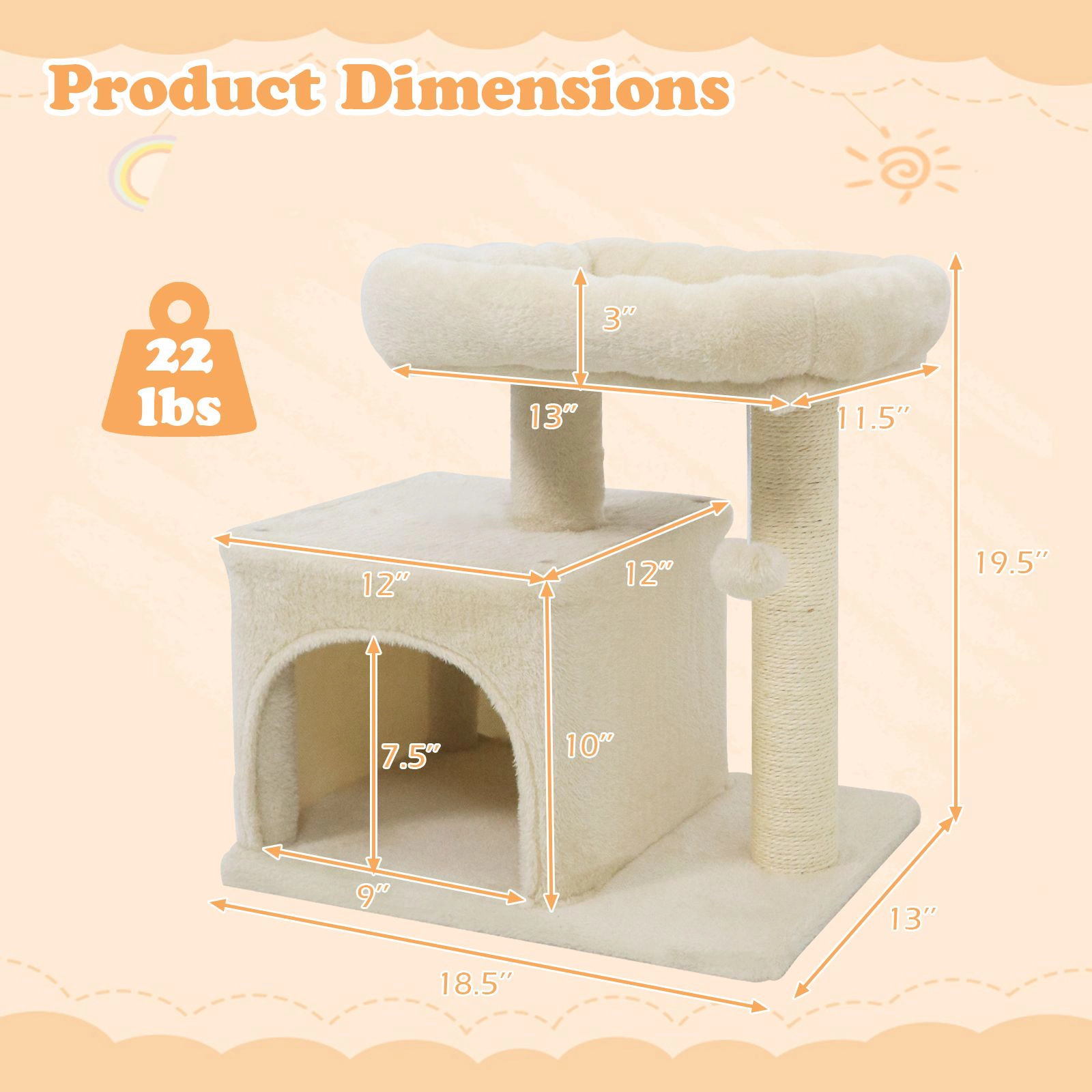 SlickBlue 19.5 Inch Cat Tree with Condo, Padded Perch and Scratcher