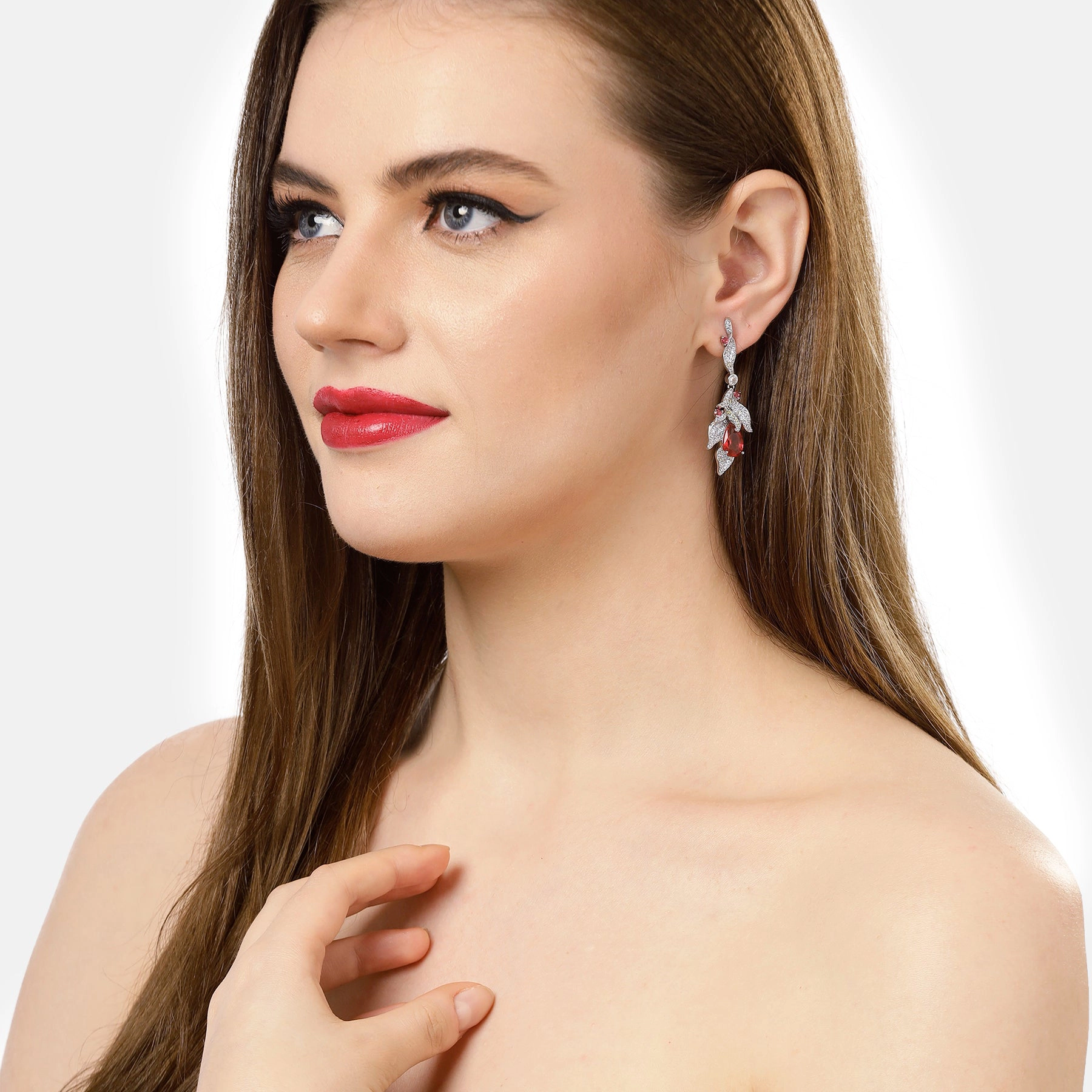 AGP PARIS Womens Red Leaf Motif Drop Earrings