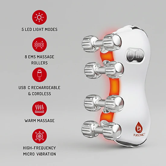 Pursonic Women’s LED Skincare Device: 5-in-1 LED Light Therapy Skin Roller Massager