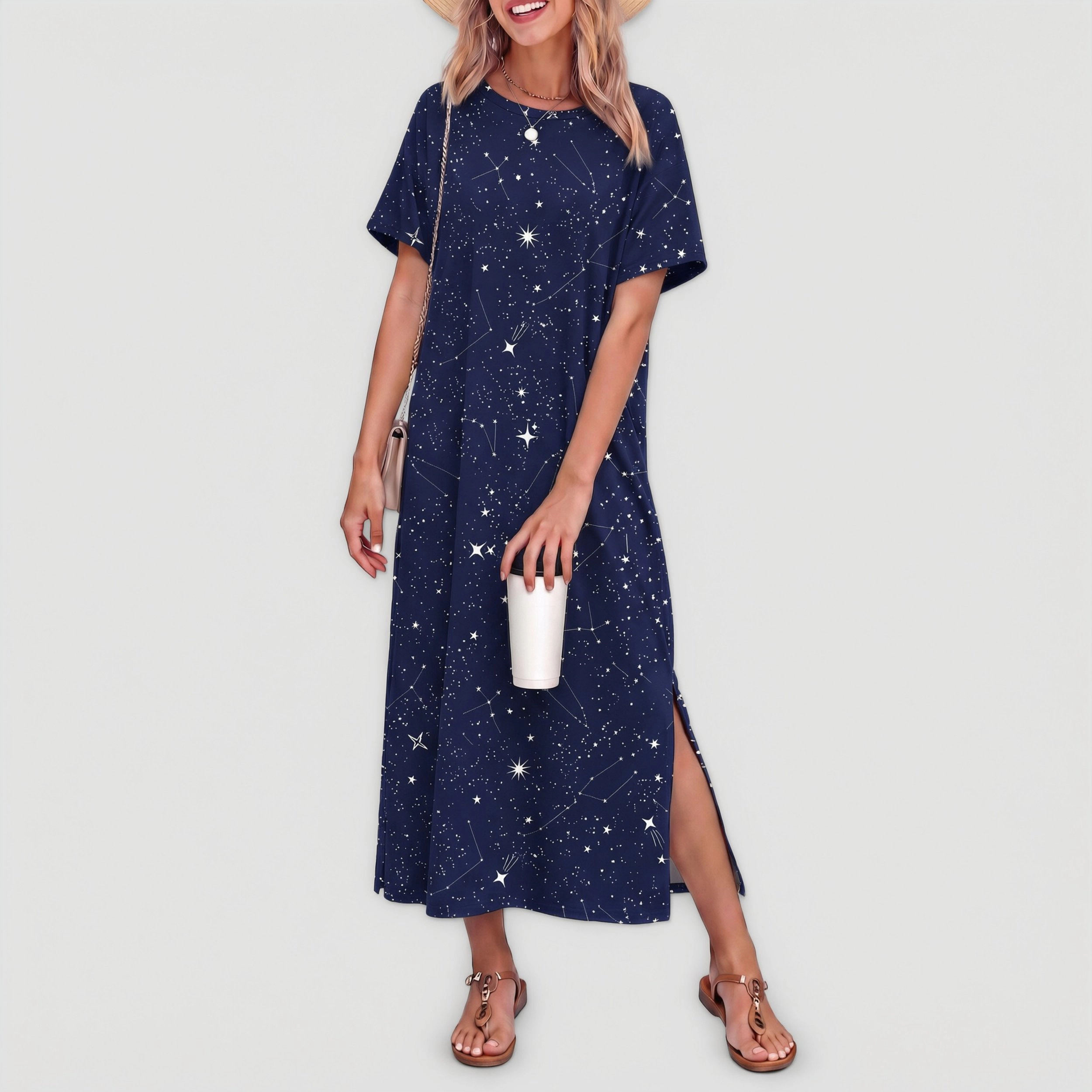 Ekouaer Cotton Short Sleeve Long Night Gown