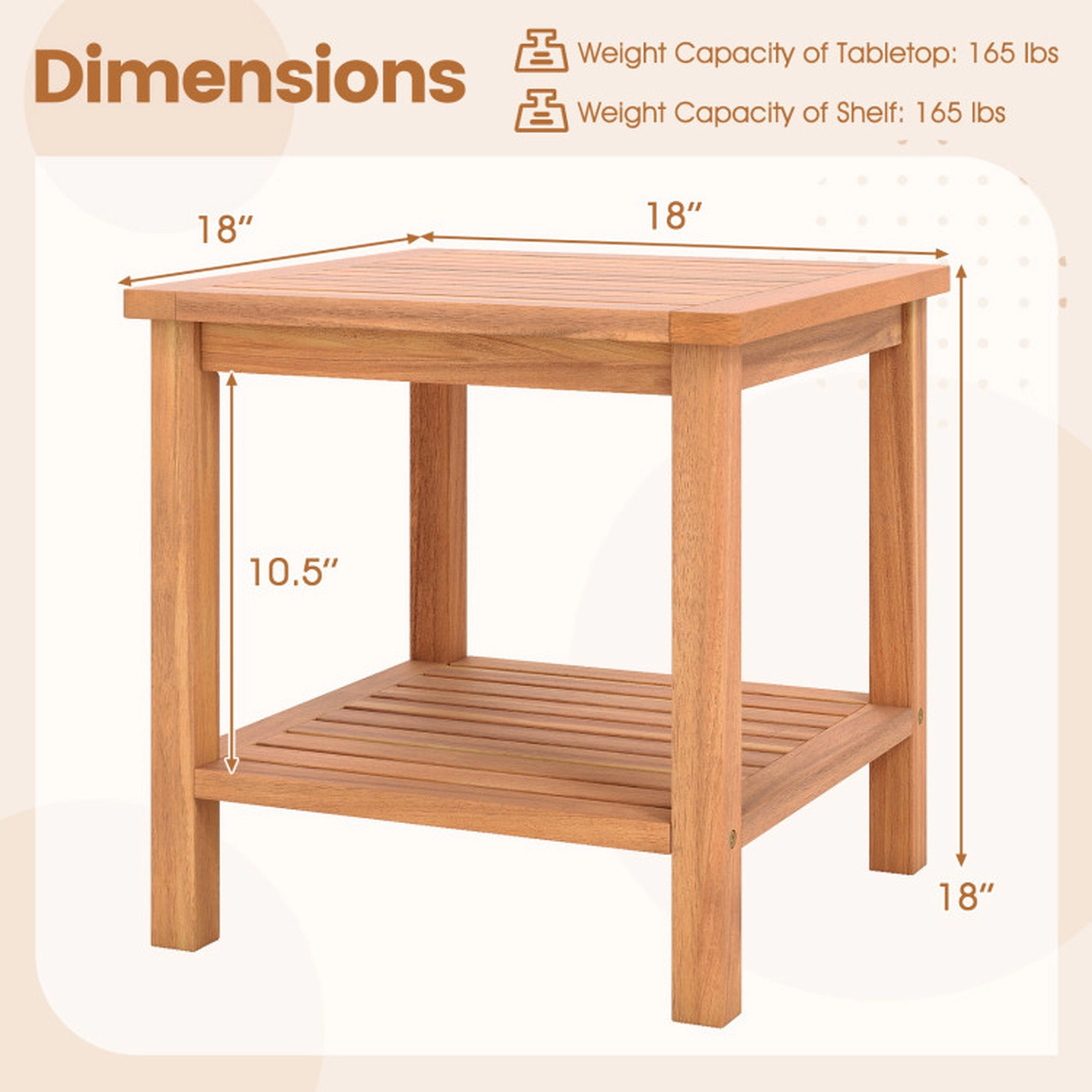 SUGIFT 2-Tier Patio Side Table with Slatted Tabletop and Storage Shelf 165-lb Capacity Natural