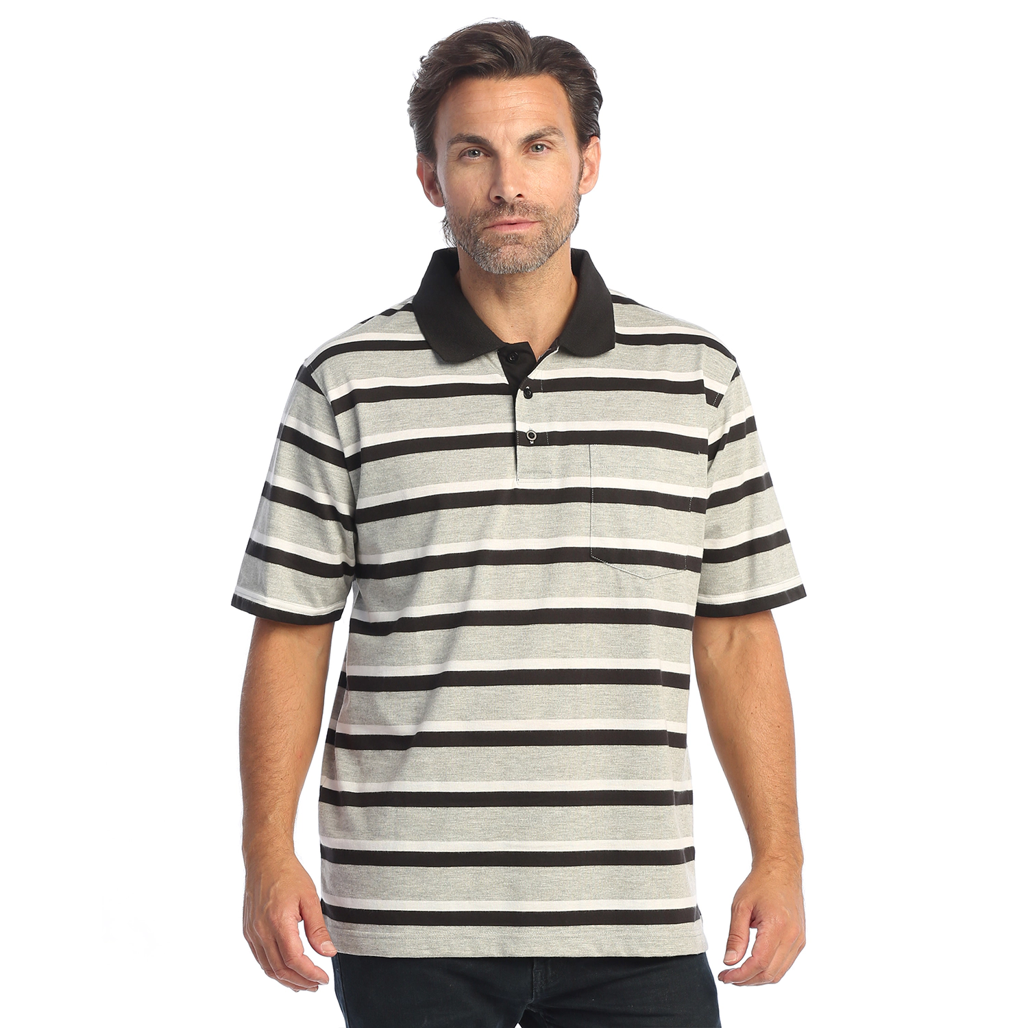 Gioberti Men's Regular Fit Stripe Short Sleeve Polo w/ Pocket
