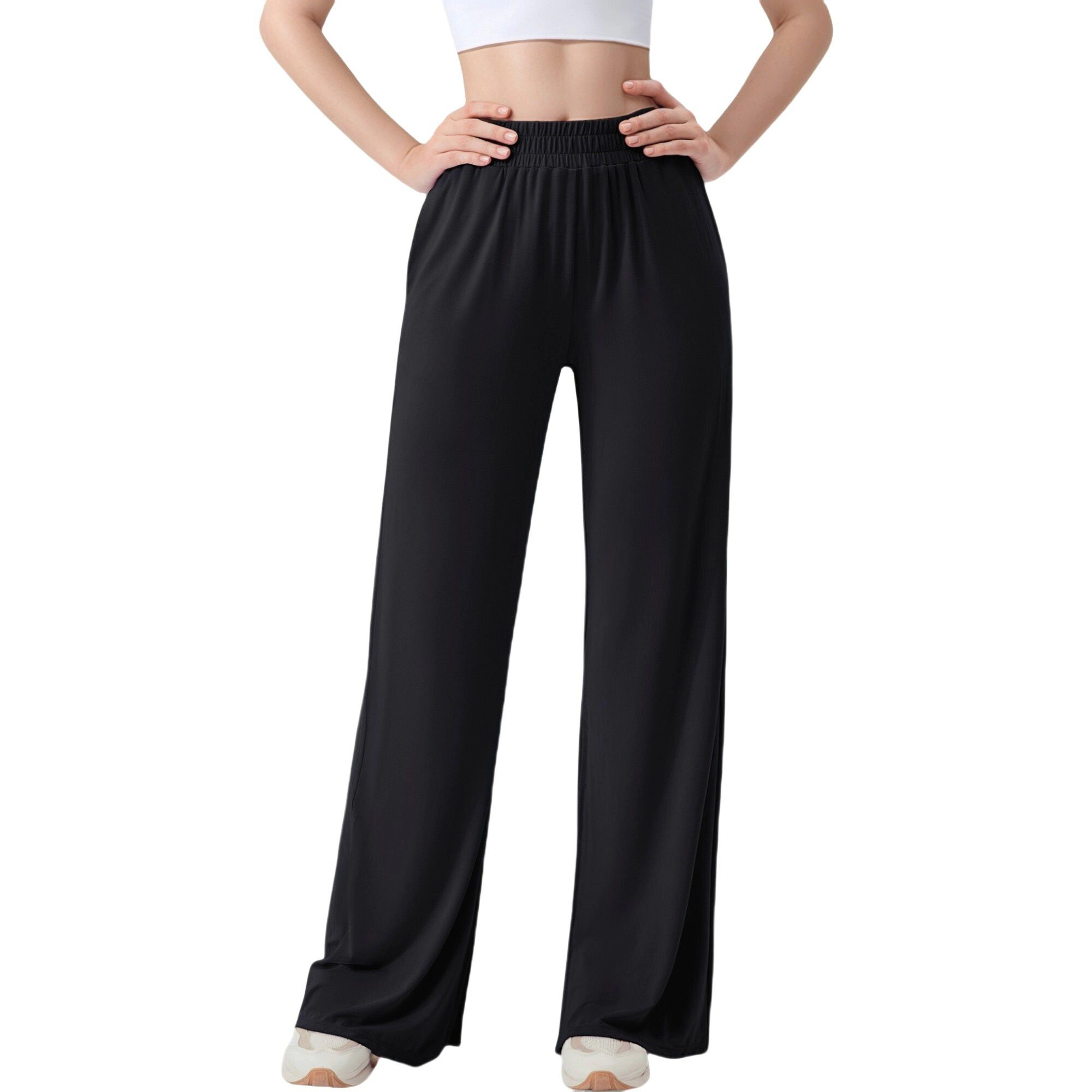 Anna-Kaci Women's Wide-Leg Lounge Pants with Elastic Waistband and Side Slit Hem Detail