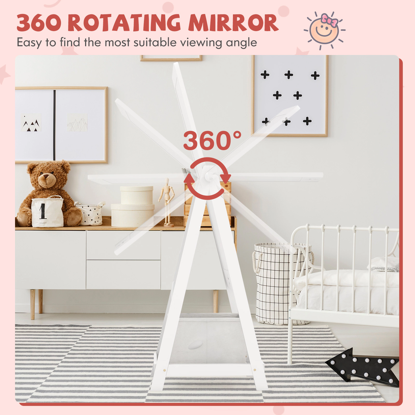 SUGIFT 360 Degree Rotatable Kids Full Length Dressing Mirror with MDF Frame 44-lb Shelf Capacity 44-in Tall White