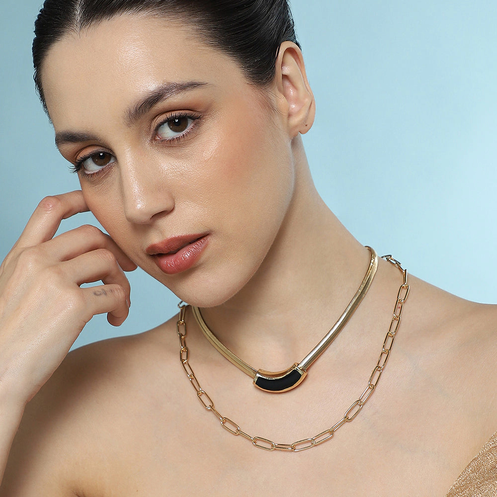 SOHI Women's The Sylvan-Snakechain Multi-Layer Necklace - California Gold