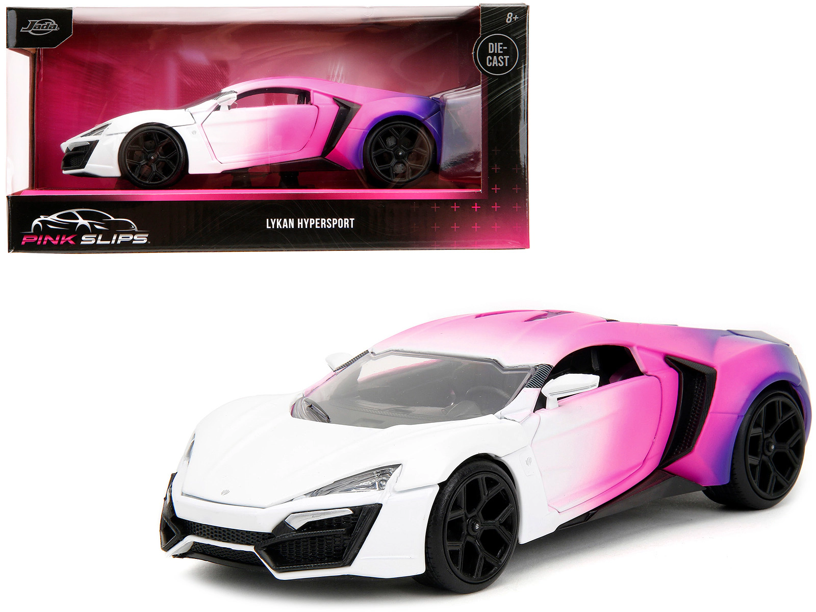 Jada Lykan Hypersport White Pink and Purple Gradient "Pink Slips" Series 1/24 Diecast Model Car by Jada