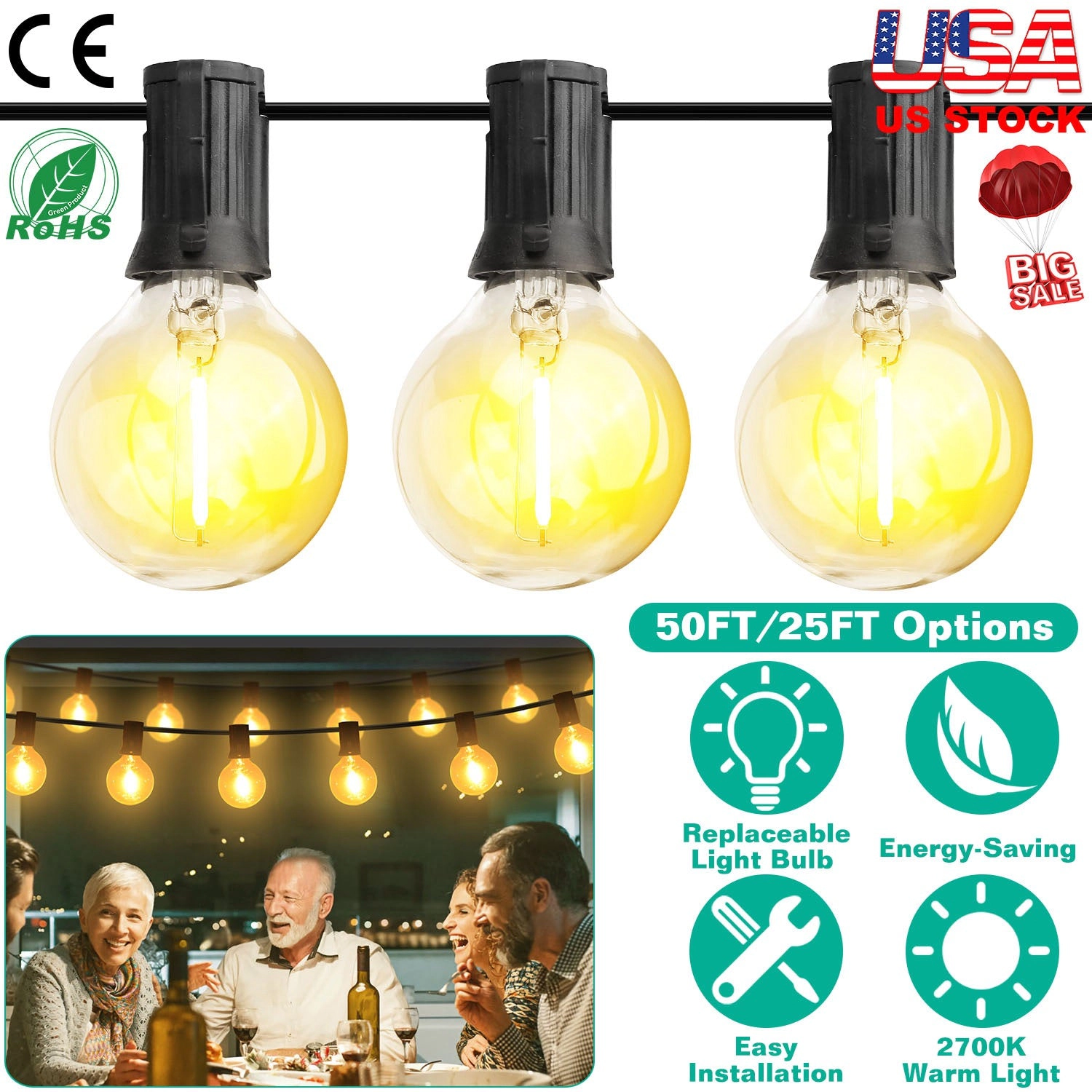 IMounTEK Unisex Warm Glass Globe String Lights
