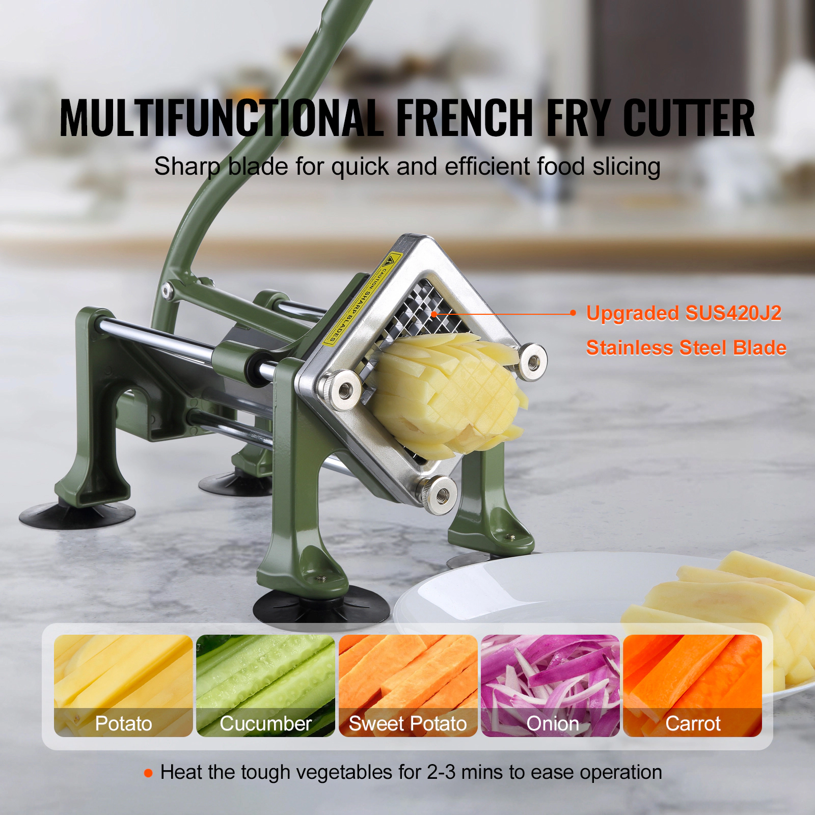 HONGGE French Fry Cutter, Potato Slicer with Stainless Steel Blades, Manual Cutter Chopper Suction Cups