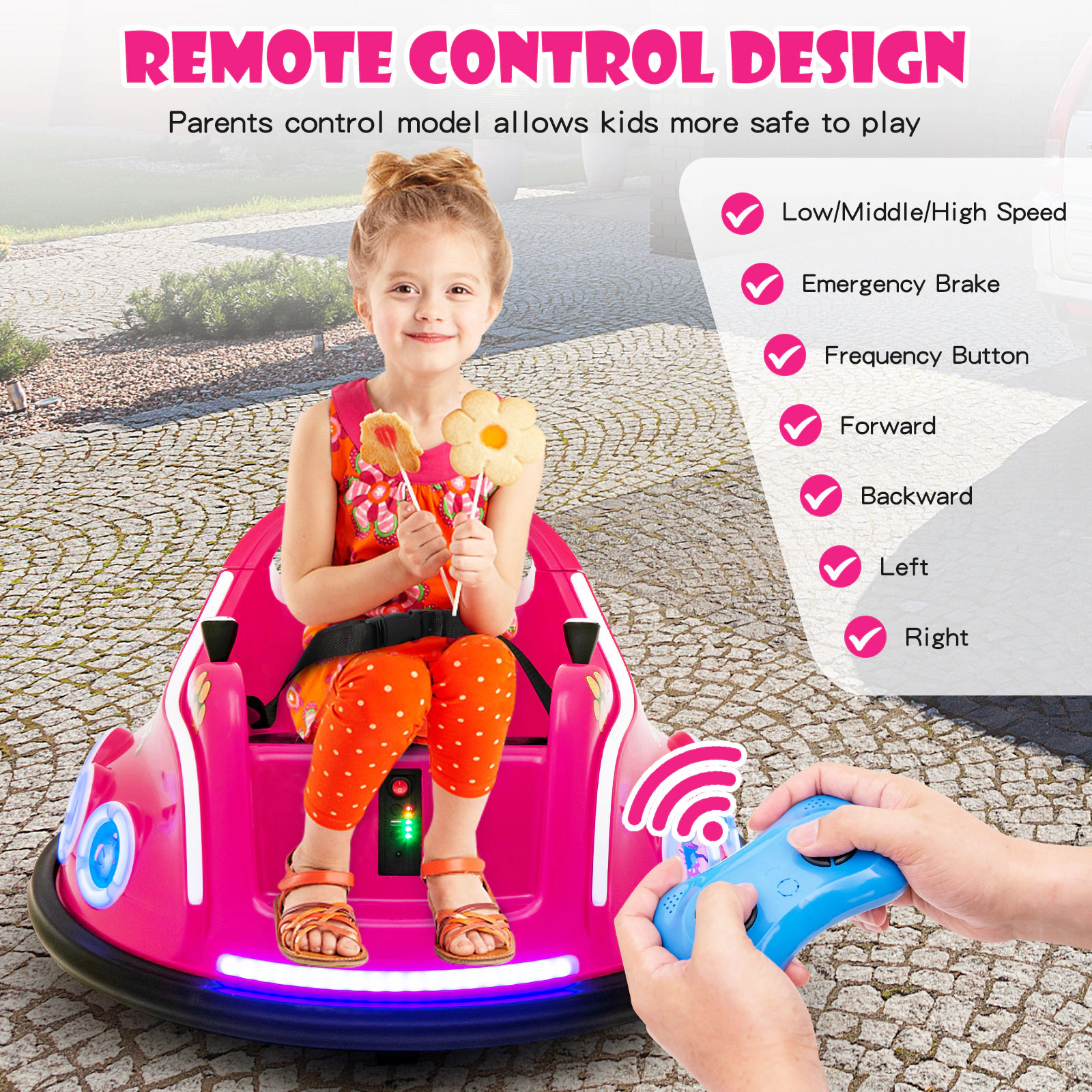 SUGIFT 12V Electric Ride On Car with Remote Control and Flashing LED Lights 66-lb Capacity Ages 37-96 Months Pink