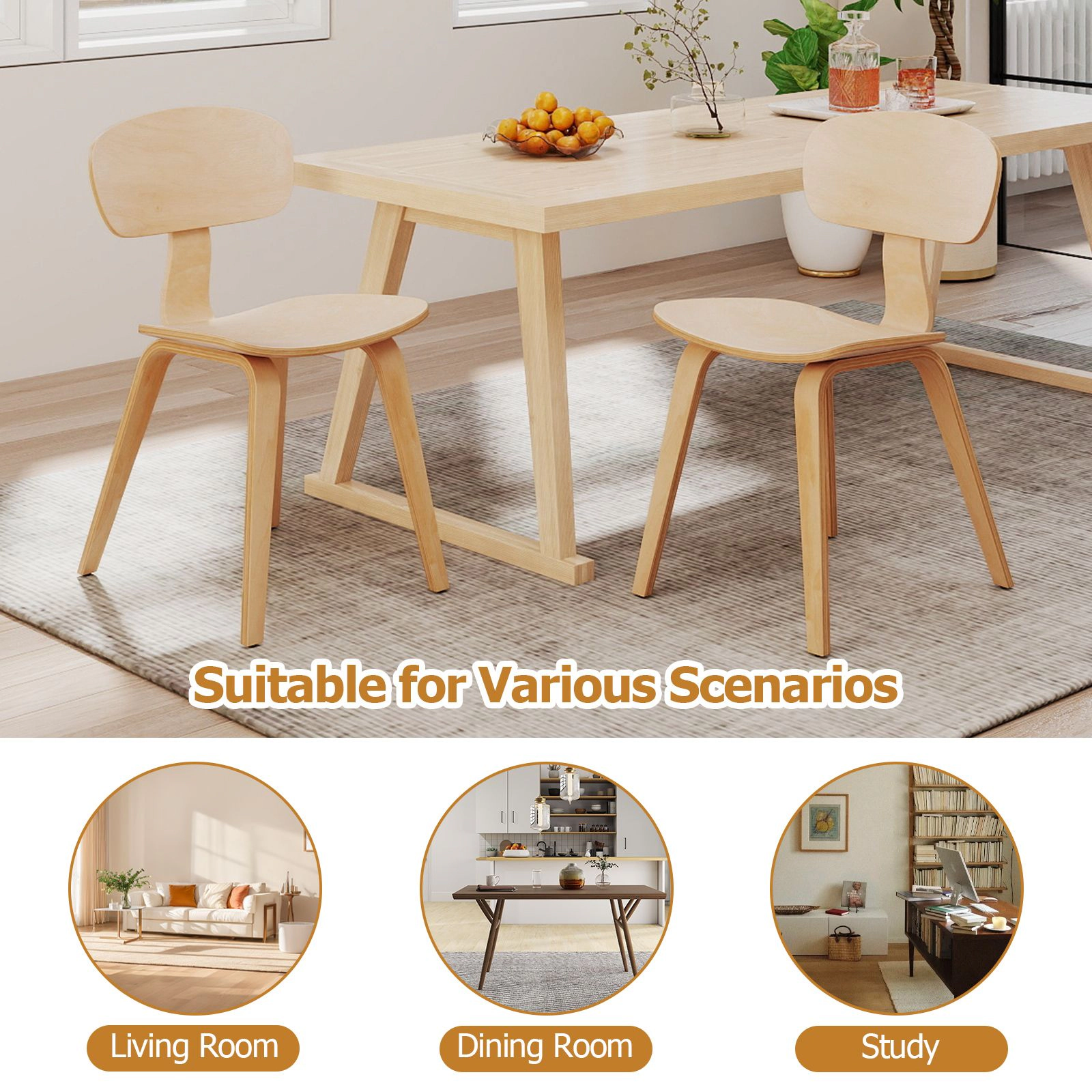 SlickBlue Modern Wooden Dining Chairs with Ergonomic Back Support