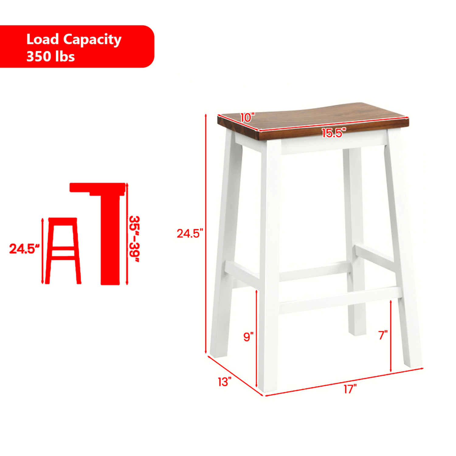 Hivvago Pair of Saddle-Style Bar Stools with Footrests for Kitchen Island Seating