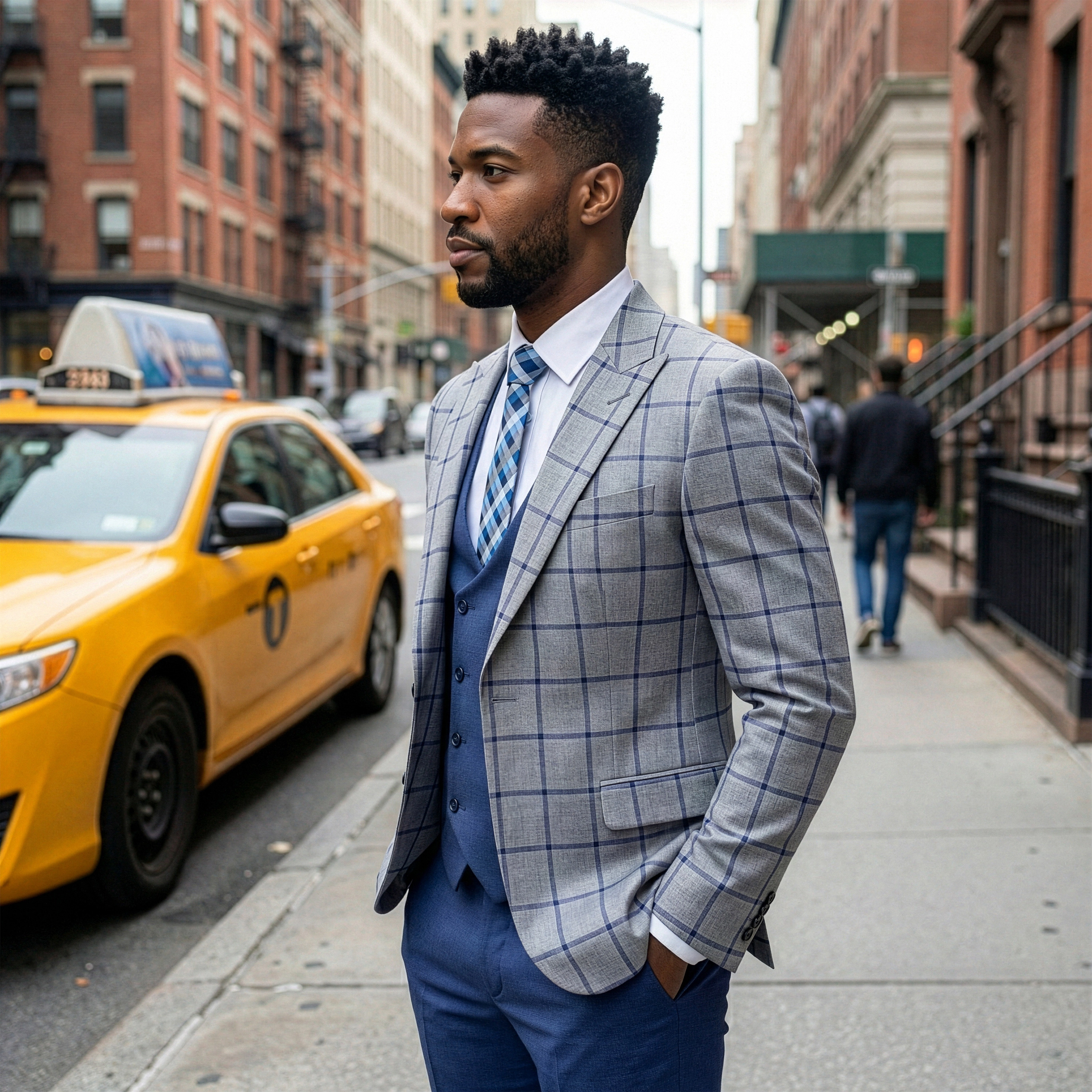 Tazzio Mens Regular Fit Windowpane Plaid 3pc Suit Set