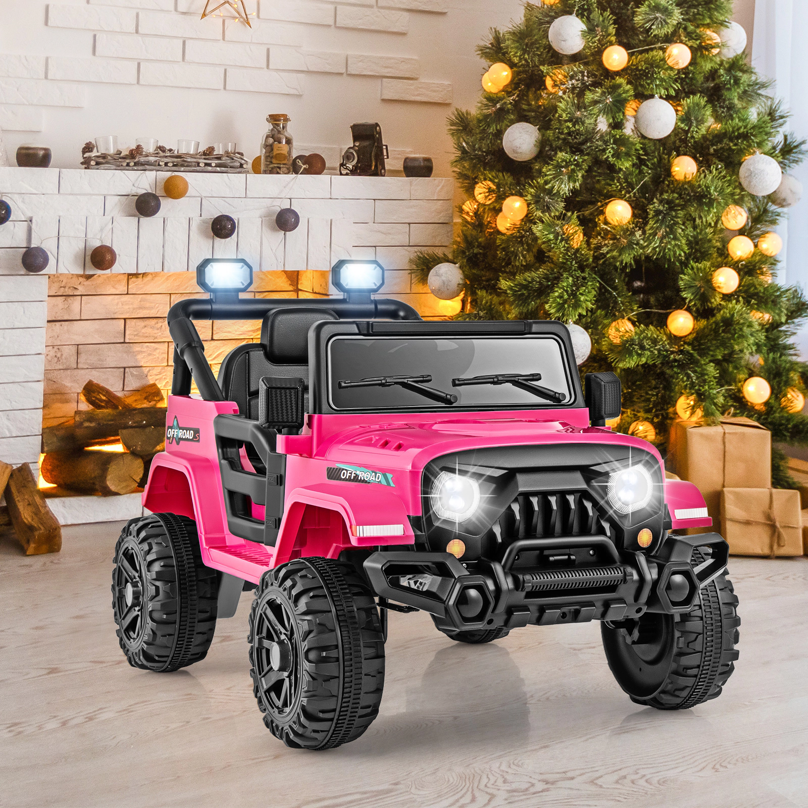 Hivvago 12V Kids Ride on Truck Car with Remote Control Threaded Wheels and 3 Speeds