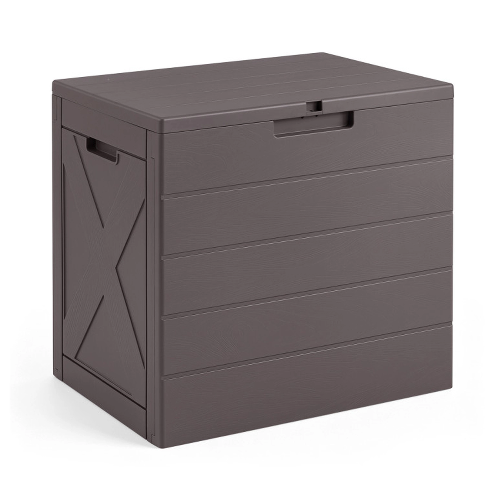 SUGIFT 25-Gallon Outdoor Deck Storage Bin Box with Flip Lid Lock Hole Carry Handles 110-lb Lid Capacity 22-in Wide Brown