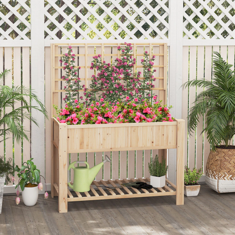 Hivvago Raised Garden Bed with Trellis Wooden Elevated Planter Box with Legs