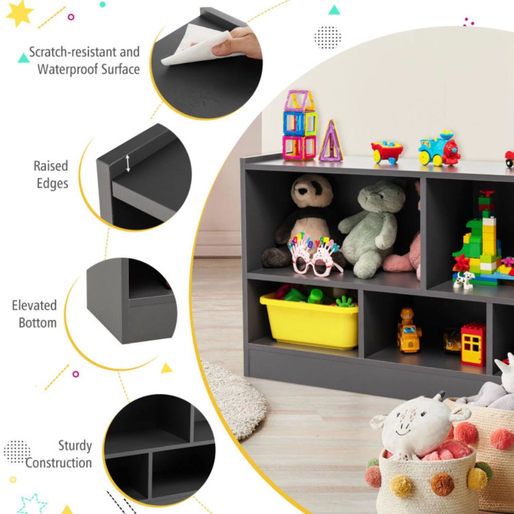 Hivvago Kids 2-Shelf Bookcase 5-Cube Wood Toy Storage Cabinet Organizer