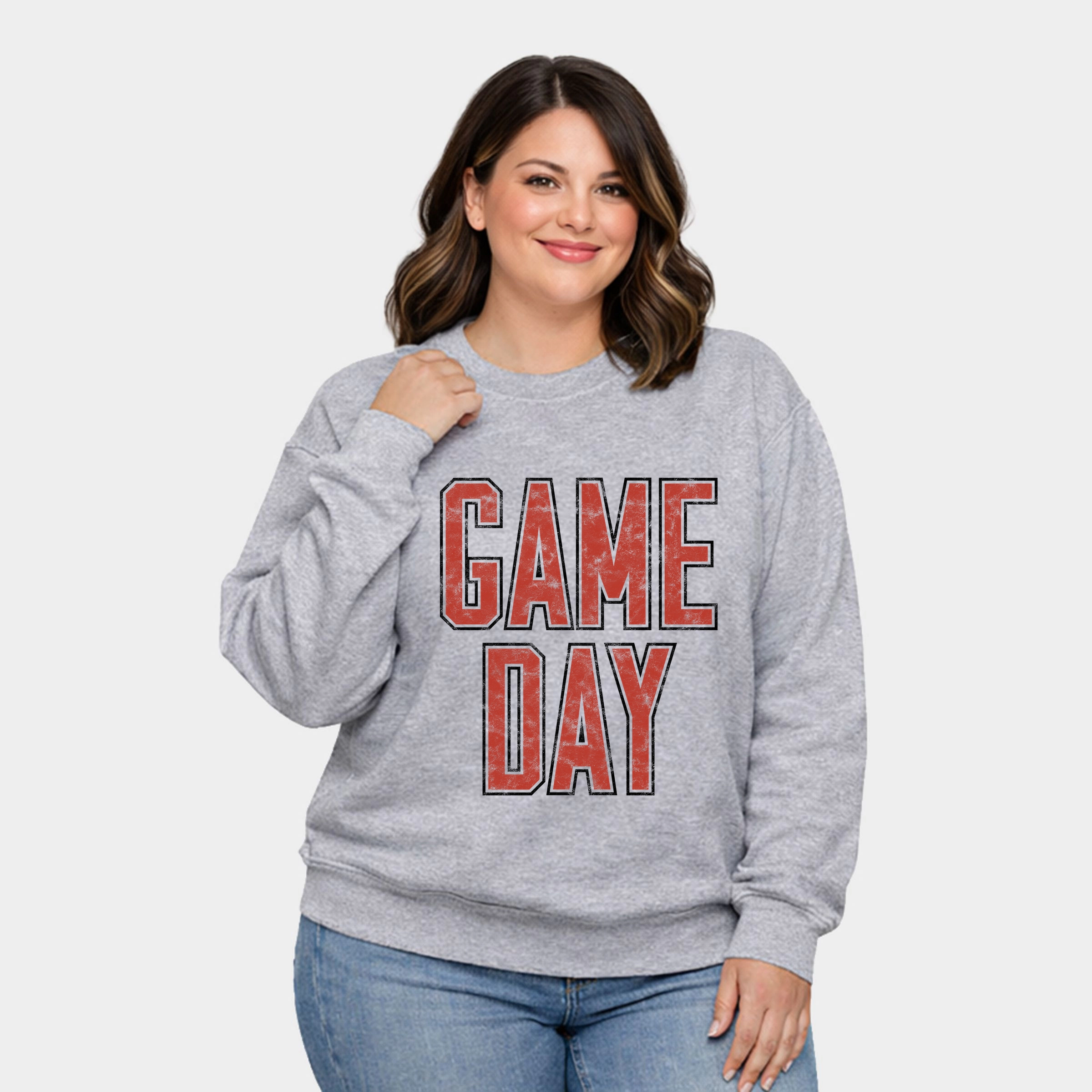 Simply Sage Market - Women's Plus Sized Graphic Sweatshirt Game Day Outlined Distressed
