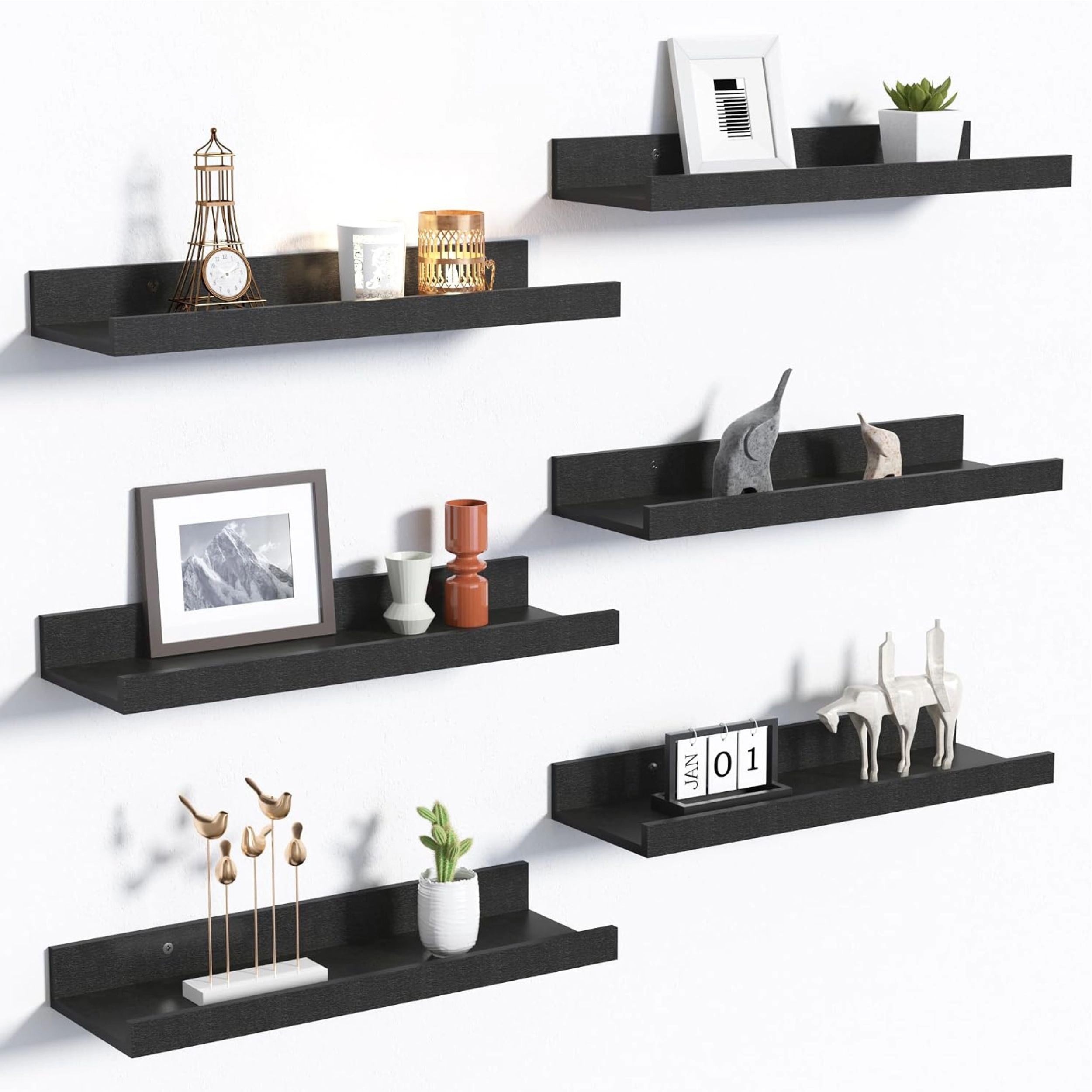 Stock Preferred Pack of 6 15.7 Inch Wood Floating Wall Shelves for Storage and Display