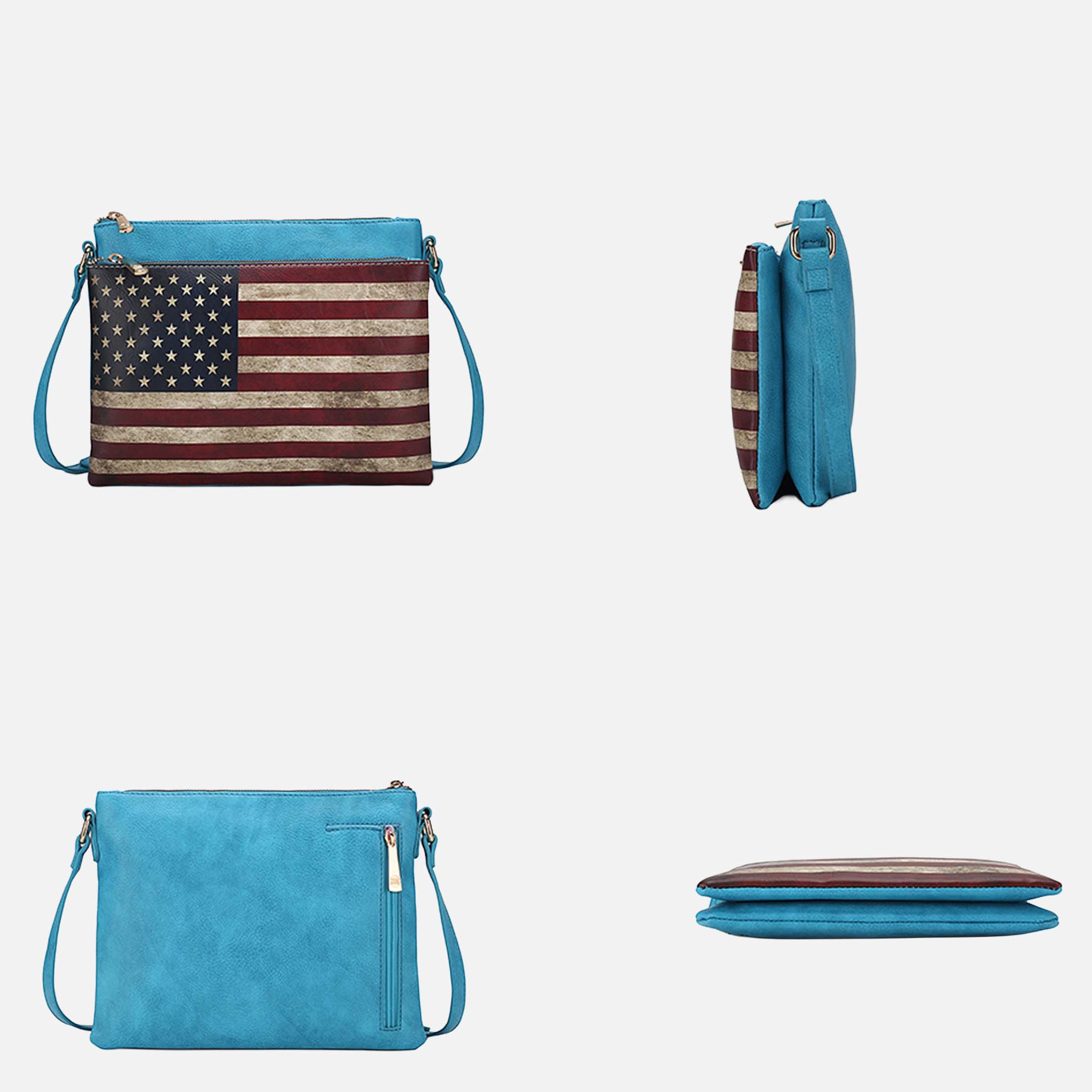 Mia K Collection Madeline Crossbody Bag - Patriotic Flag Print Vegan Leather