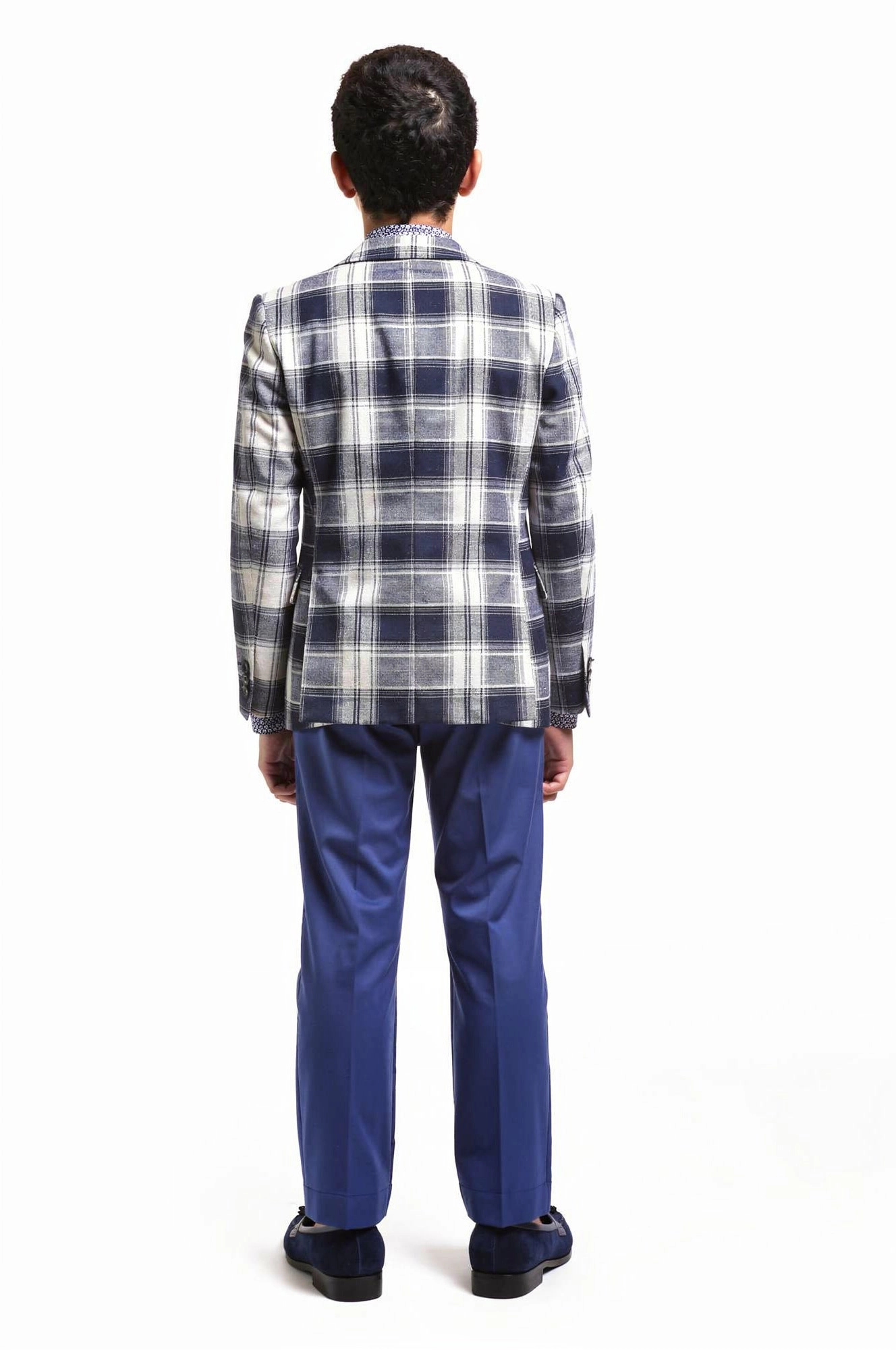 Elie Balleh Boys Slim Fit Plaid Blazer