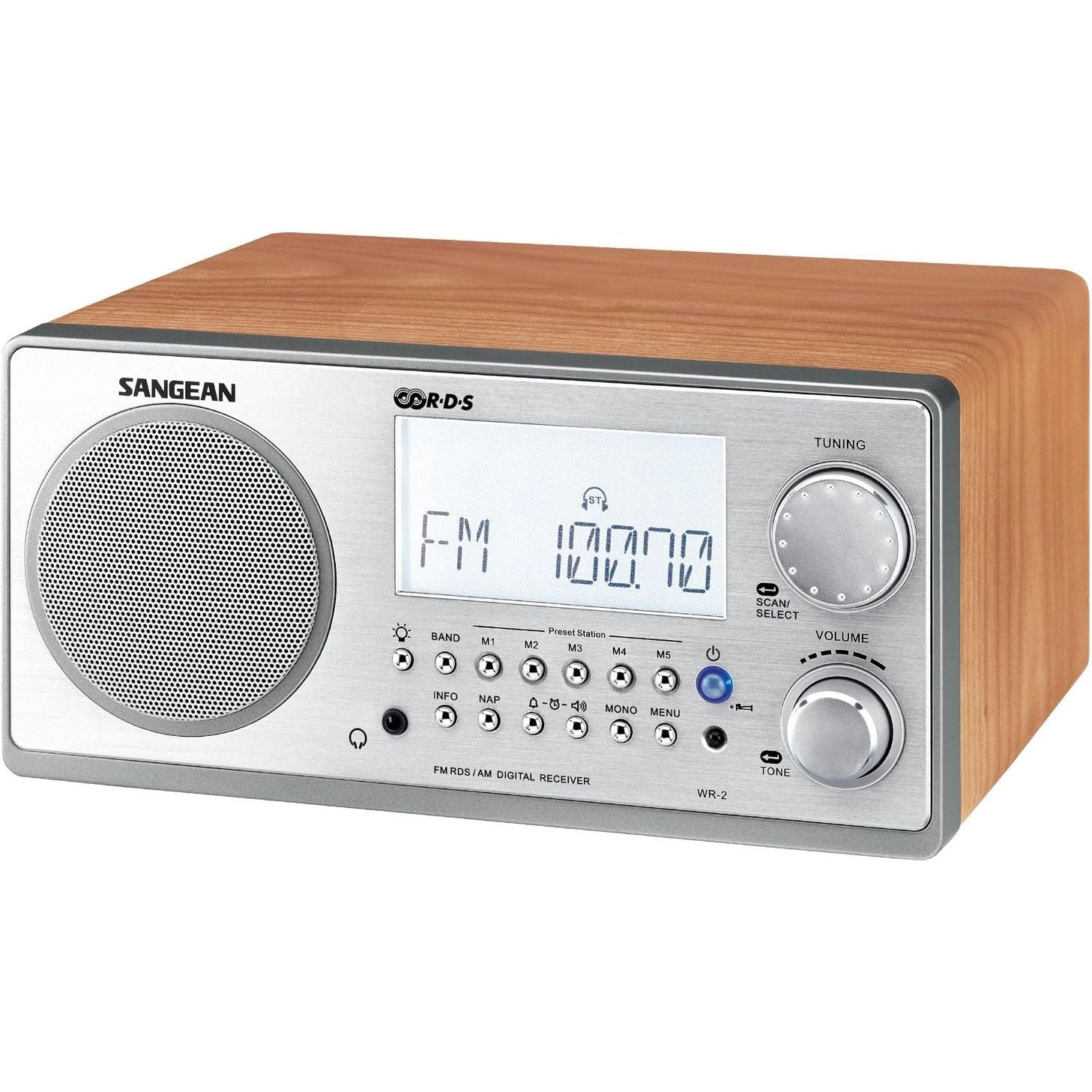 SANGEAN WR-2 Walnut Wooden Cabinet AM/FM-RBDS Radio with Bluetooth and USB