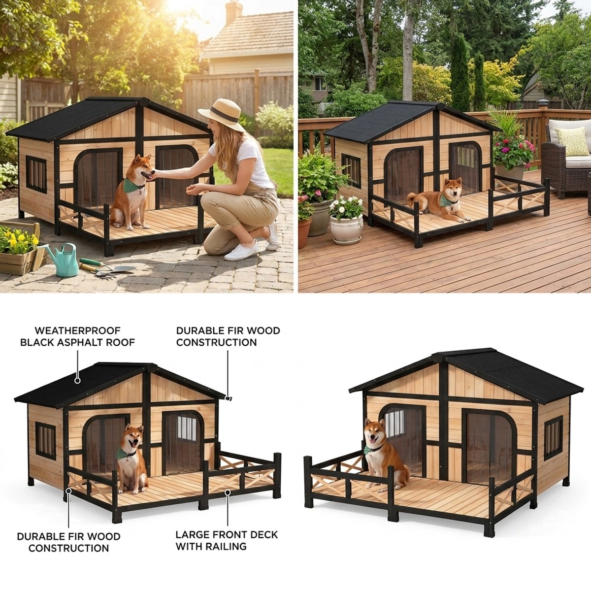212 Main 59 x 64 x 39 in. Large Wooden Dog House, Natural Wood