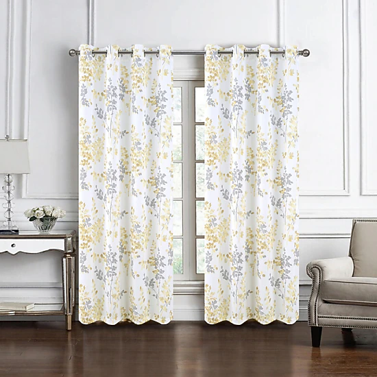 Olivia Gray 100% Polyester 140 GSM Aiden Printed Textured Grommet Curtain Panel 54" x 84" Yellow