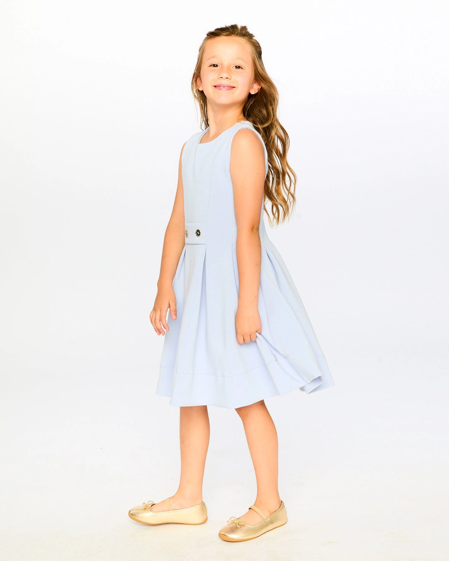 Deux par Girls Sleeveless Neoprene Button Waist Dress