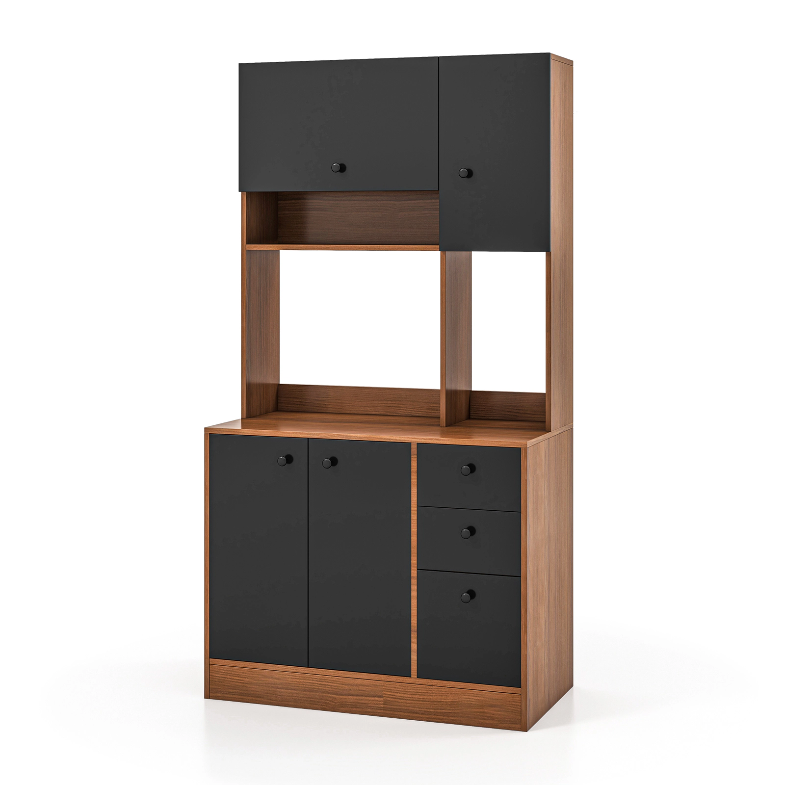 SUGIFT 71-in Tall 110-lb Countertop Walnut Pantry Cabinet with 3 Storage Cabinets and 3 Deep Drawers