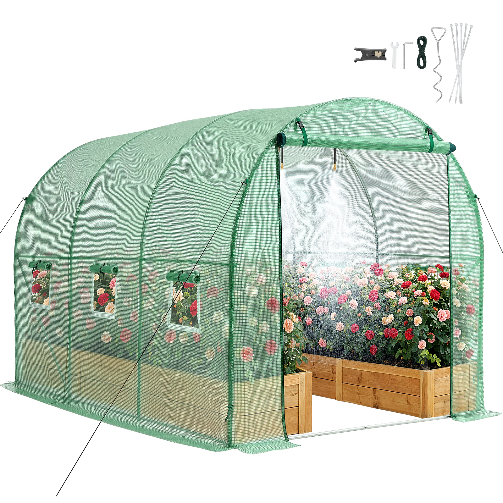 HONGGE Walk-in Green House Greenhouse with Shelves High Strength PE Cover with Zipper Door and Steel Frame Assembly in