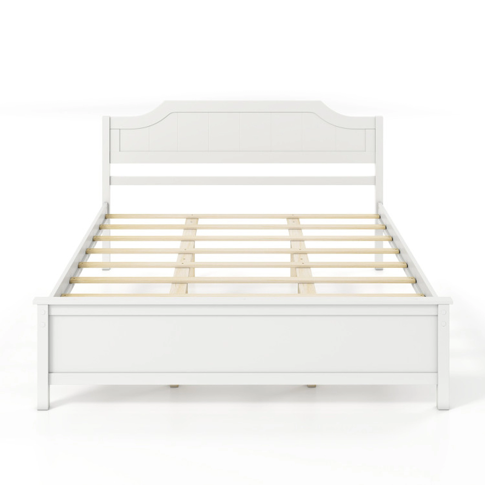 SUGIFT Queen Size Solid Pine Wood Panel Headboard Platform Bed Frame 84-in x 64.5-in x 39-in 440-lb Capacity White