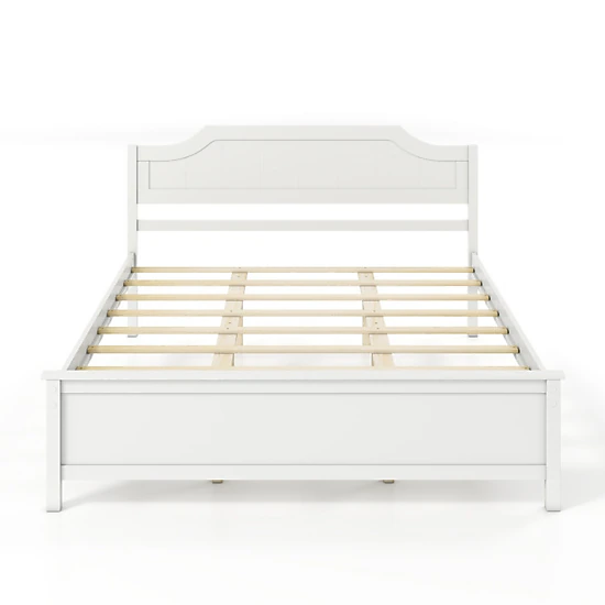 SUGIFT Queen Size 39-in H Solid Wood Platform Bed Frame with Arched Headboard 440-lb Bed Capacity White