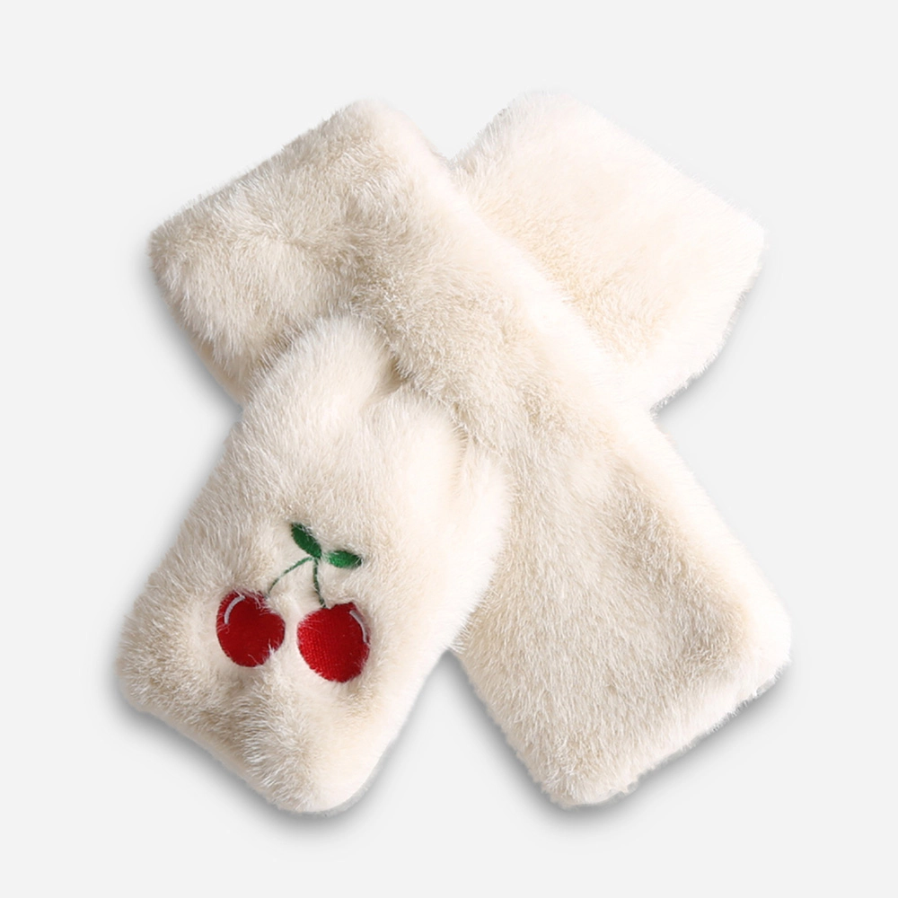 Truedames Faux Fur Plush Cherry Embroidered Pull Through Scarf Red, White