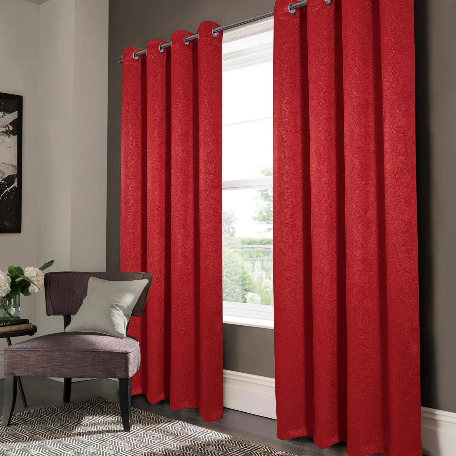 RT Designers Nellie Embossed Blackout Grommet Panel - 52"x84", Red