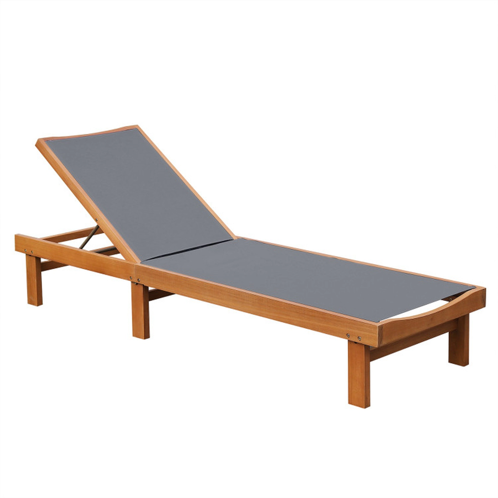 SUGIFT Adjustable Outdoor Wood Chaise Lounge Chair with 5-Position Backrest 400-lb Capacity Teak and White