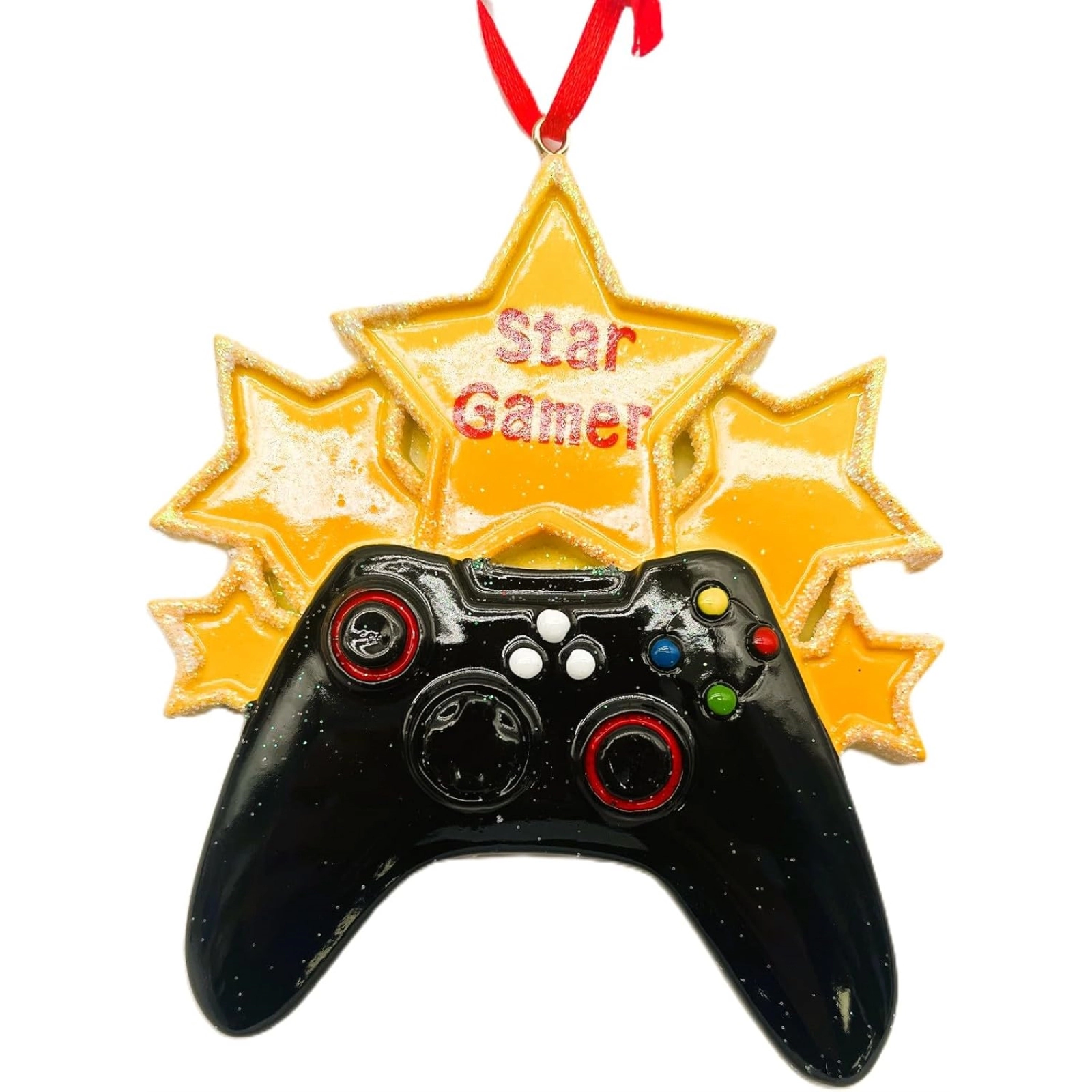 Kurt Adler Yellow and Black Star Gamer Video Game Controller Resin Christmas Ornaments 4.5 inch