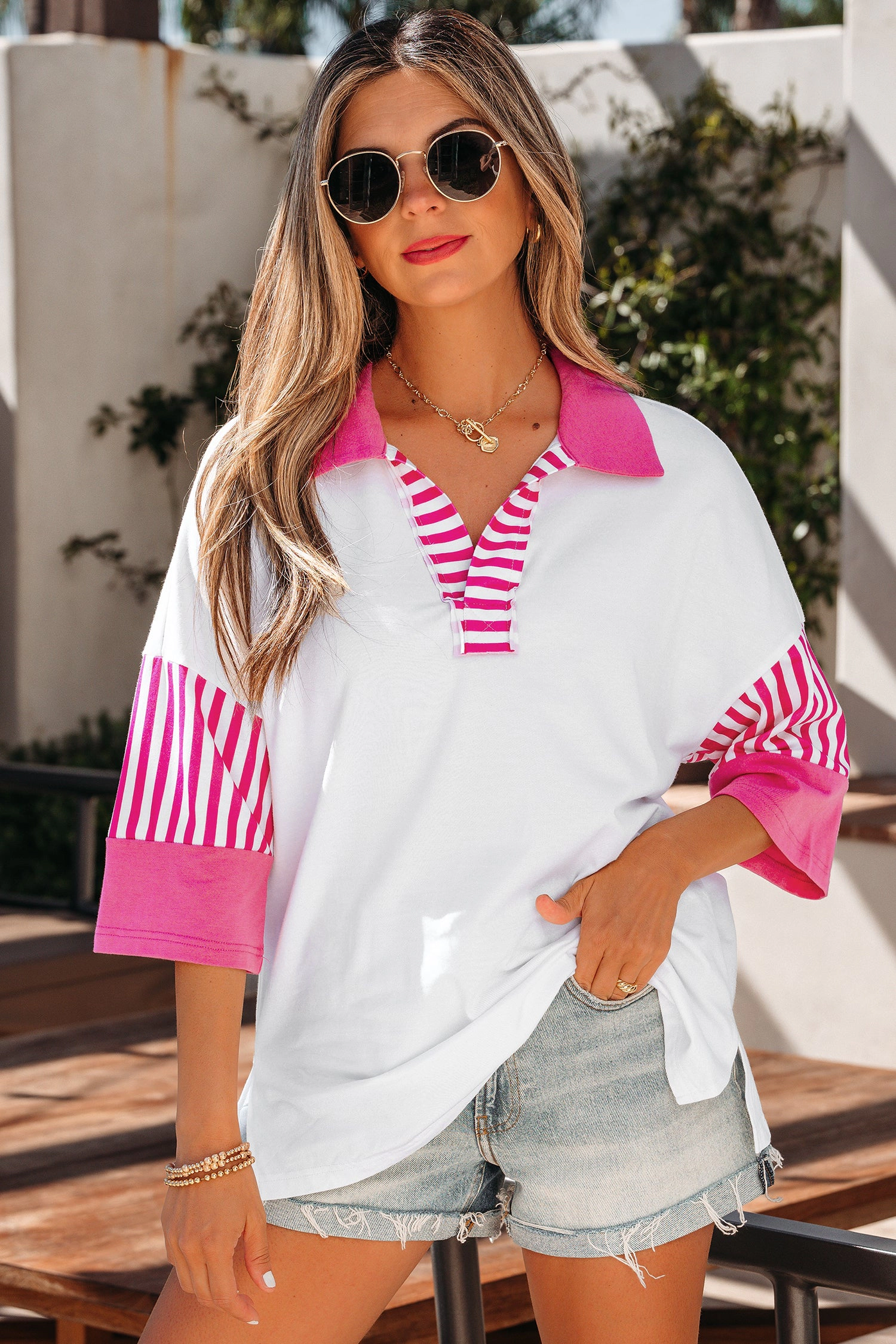 Threaded Pear Womens Leslie Colorblock Half Sleeve T-Shirt