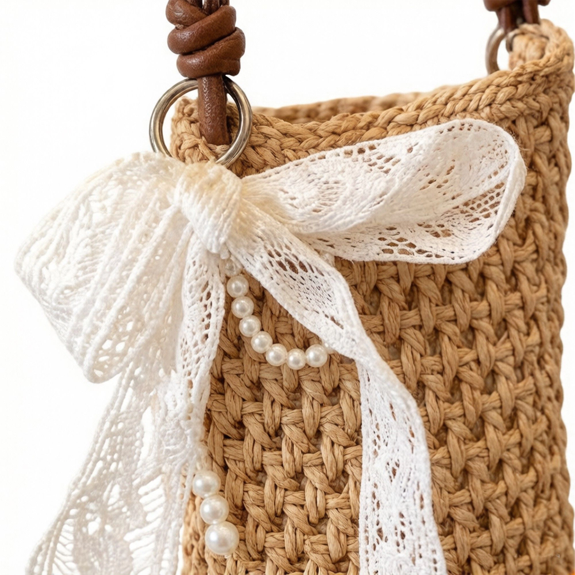 Alilang Women's Crochet Crossbody Bag with Lace Bow Detail Lightweight Knit Shoulder Small Casual Handbag
