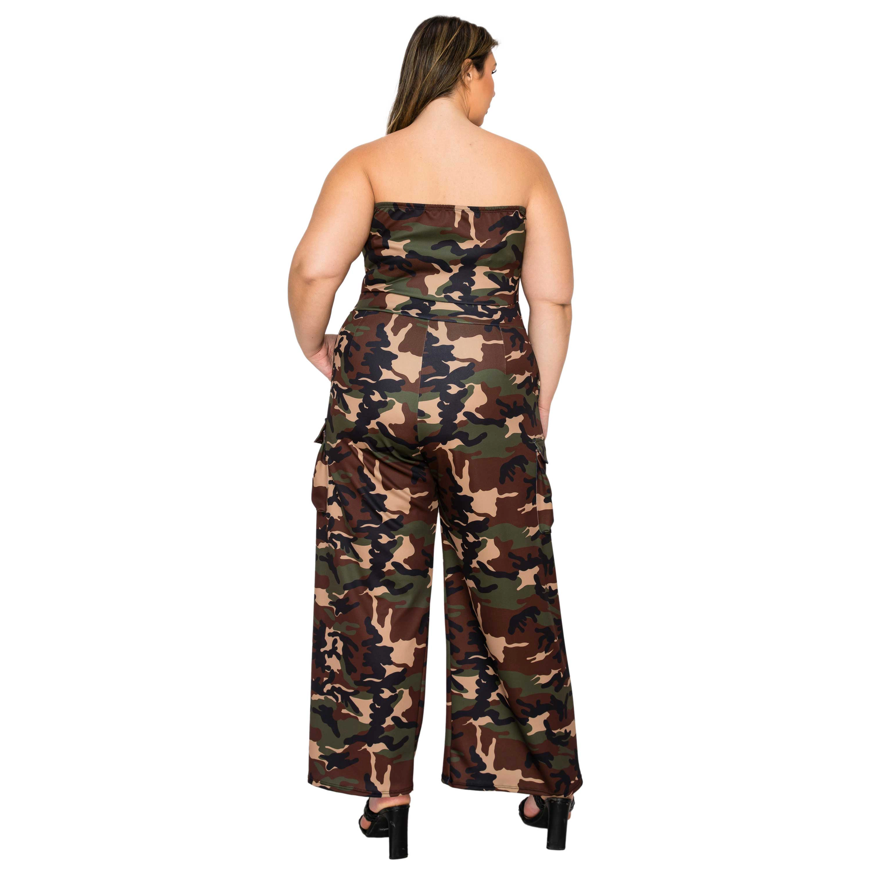 L I V D Women's Plus Freya Camo Cargo Jumpsuit