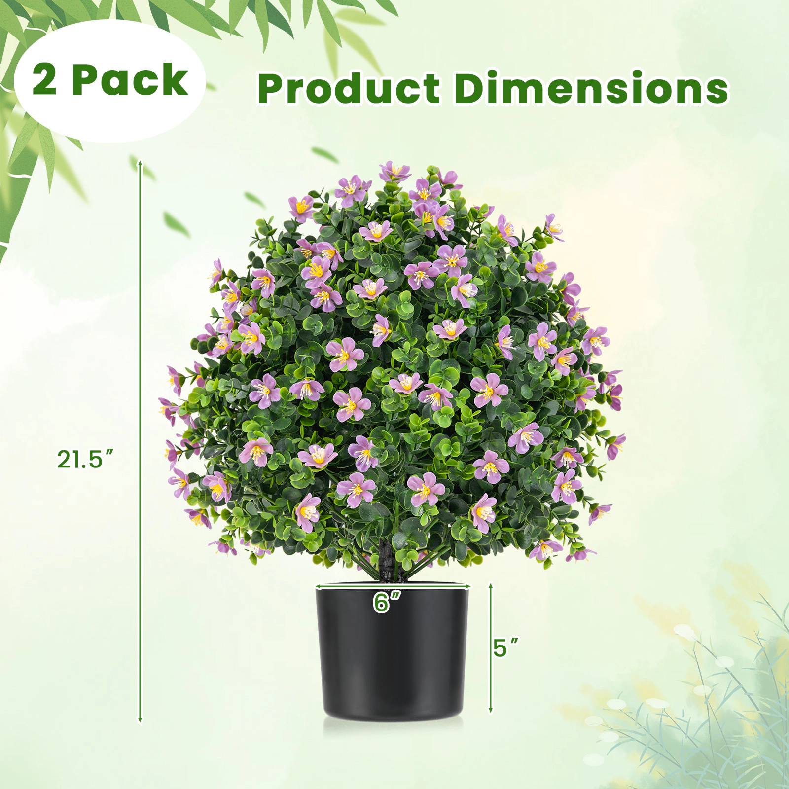 SlickBlue 2 Pieces Artificial Boxwood Topiary Ball Trees in Pots for Indoor and Outdoor