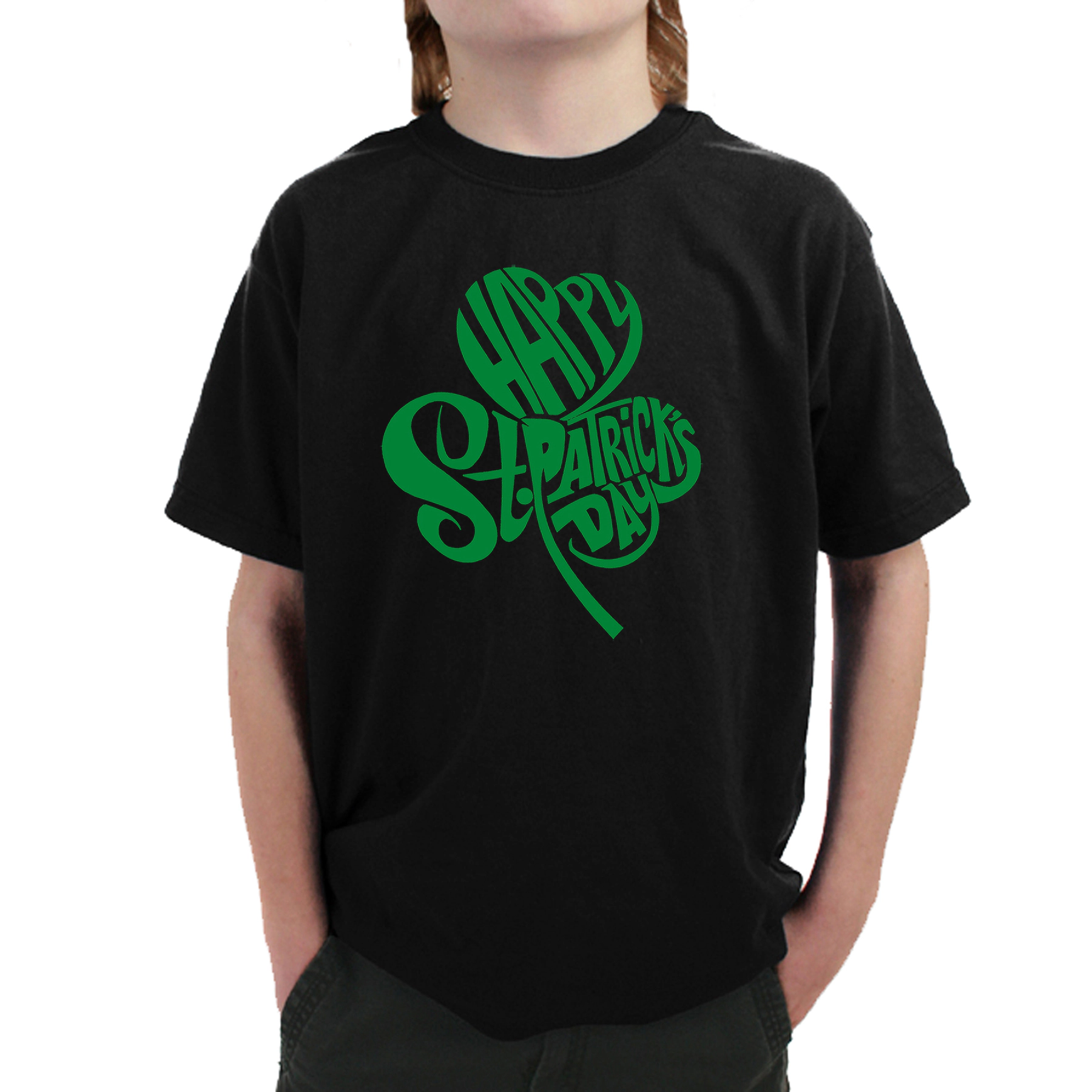 LA Pop Art Boy's Word T-Shirt - St. Patrick's Day Shamrock